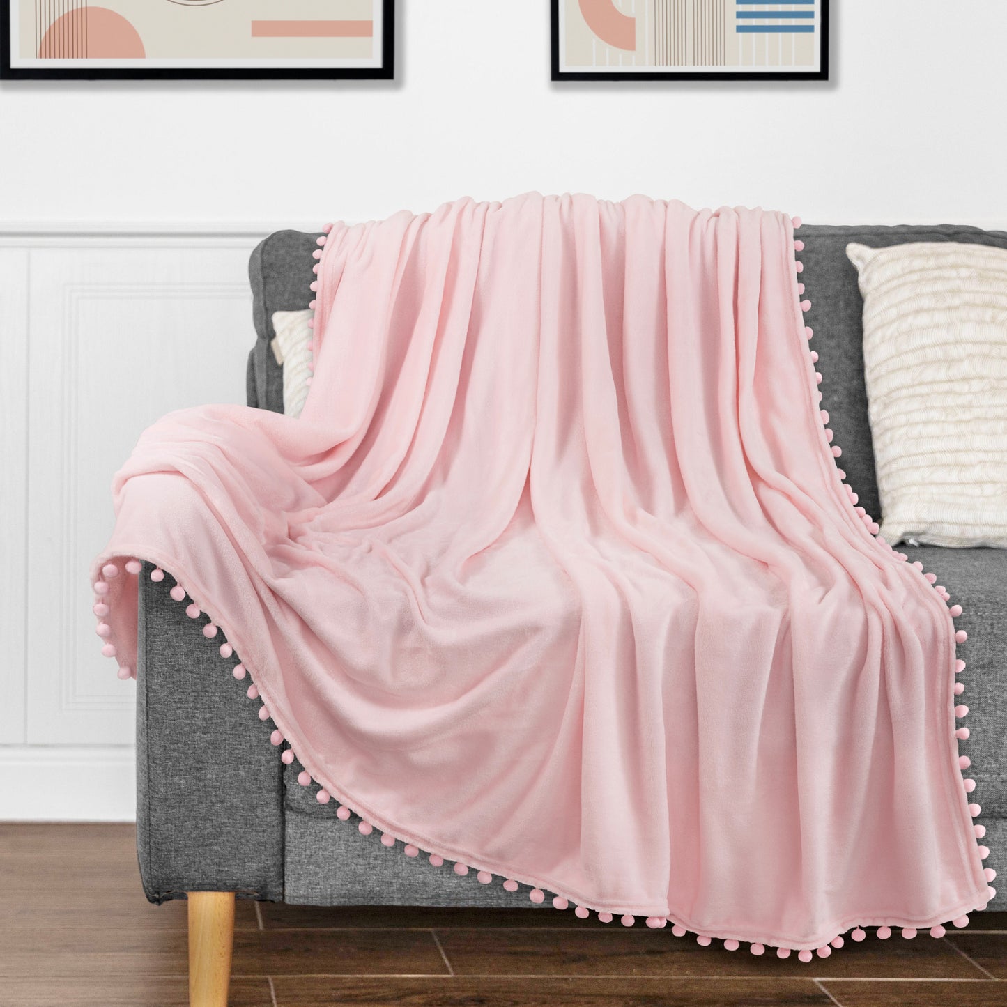Pom Pom Fringe Throw Blanket