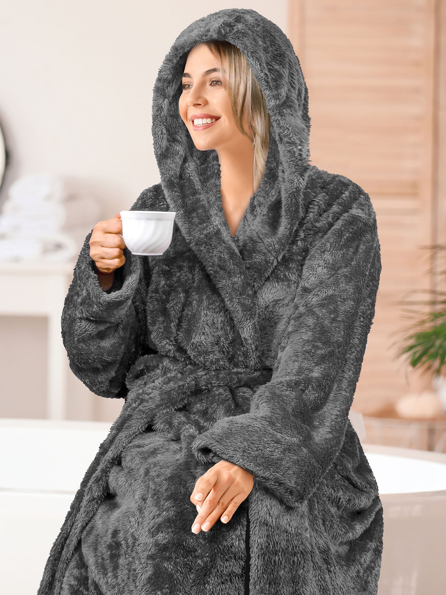 Women's Sherpa Fluffy Robe with Hood