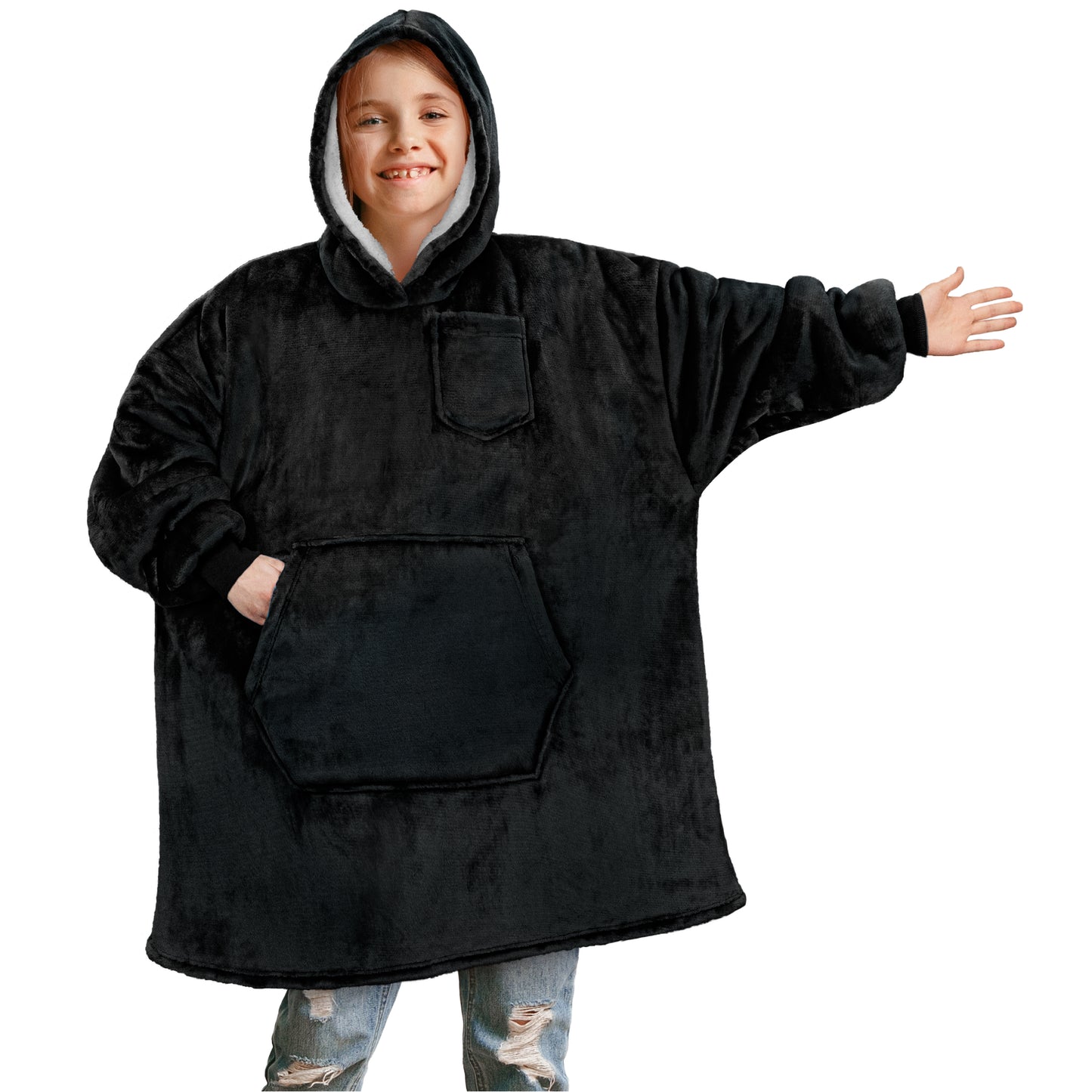 Kid's Chest Pocket Sherpa Hoodie Blanket - Kangaroo Pocket