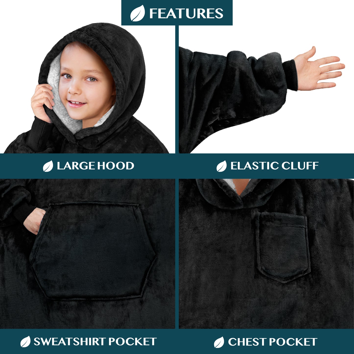 Kid's Chest Pocket Sherpa Hoodie Blanket - Kangaroo Pocket