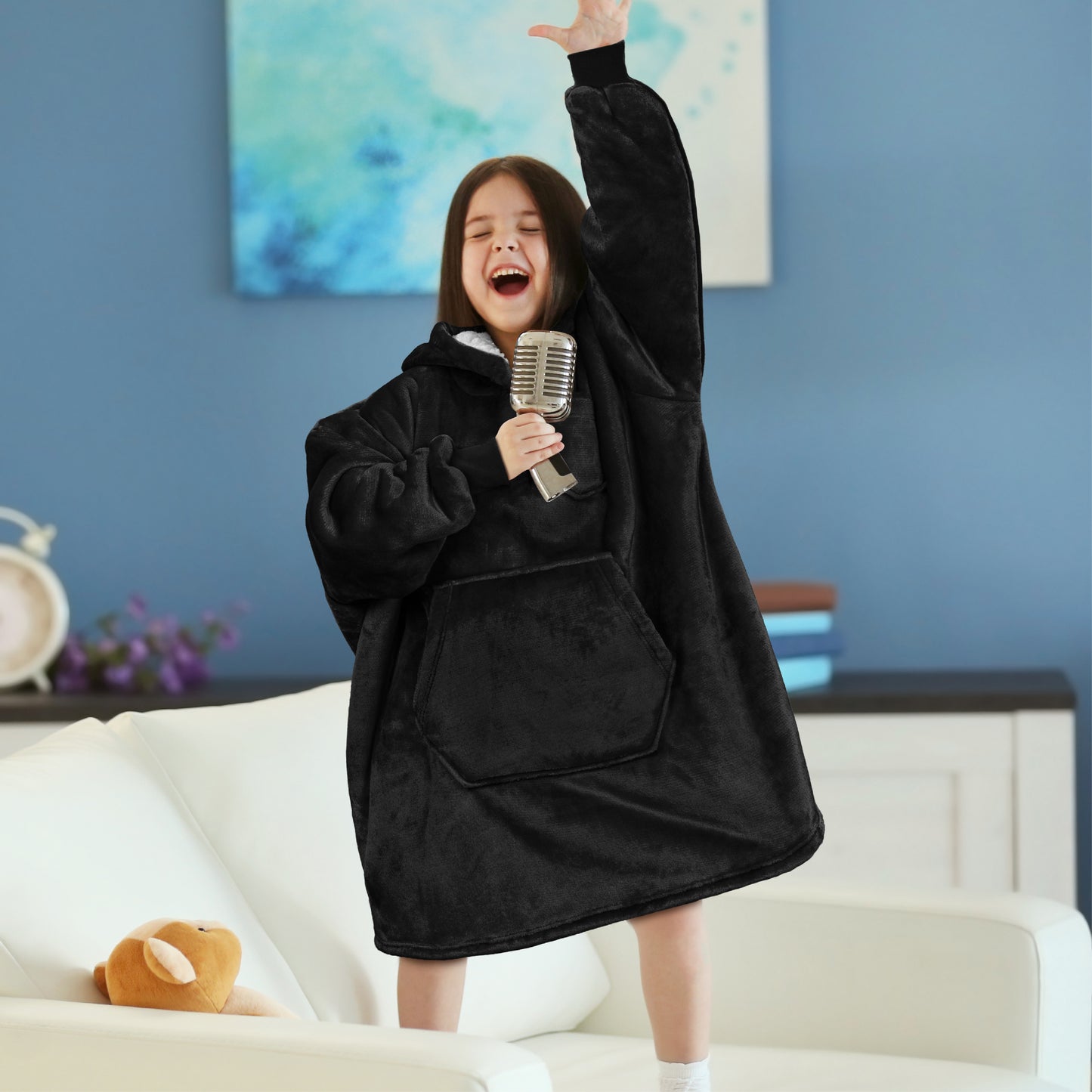 Kid's Chest Pocket Sherpa Hoodie Blanket - Kangaroo Pocket