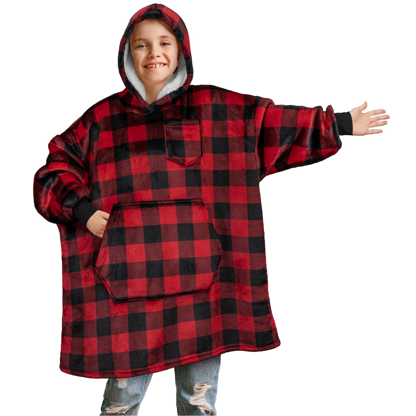 Kid's Chest Pocket Sherpa Hoodie Blanket - Kangaroo Pocket