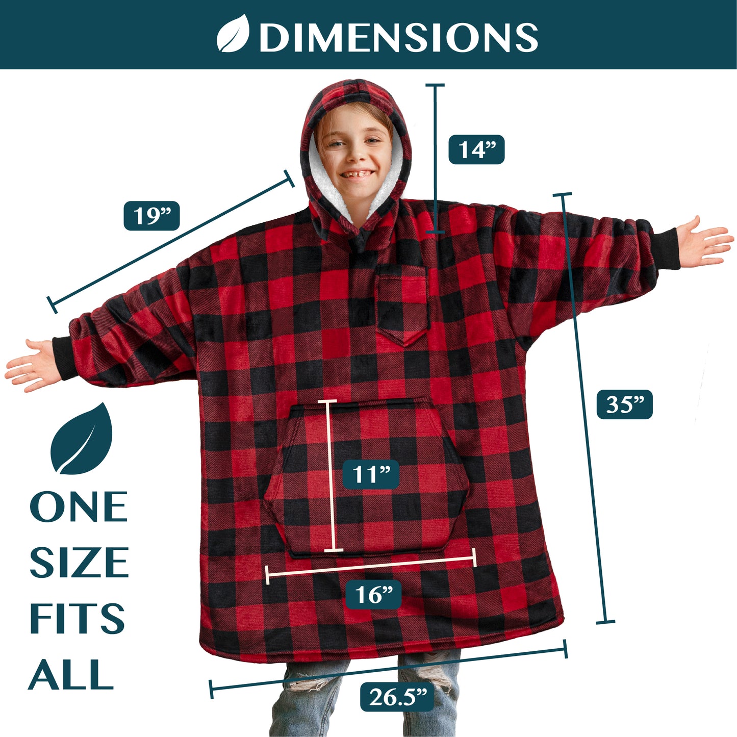 Kid's Chest Pocket Sherpa Hoodie Blanket - Kangaroo Pocket