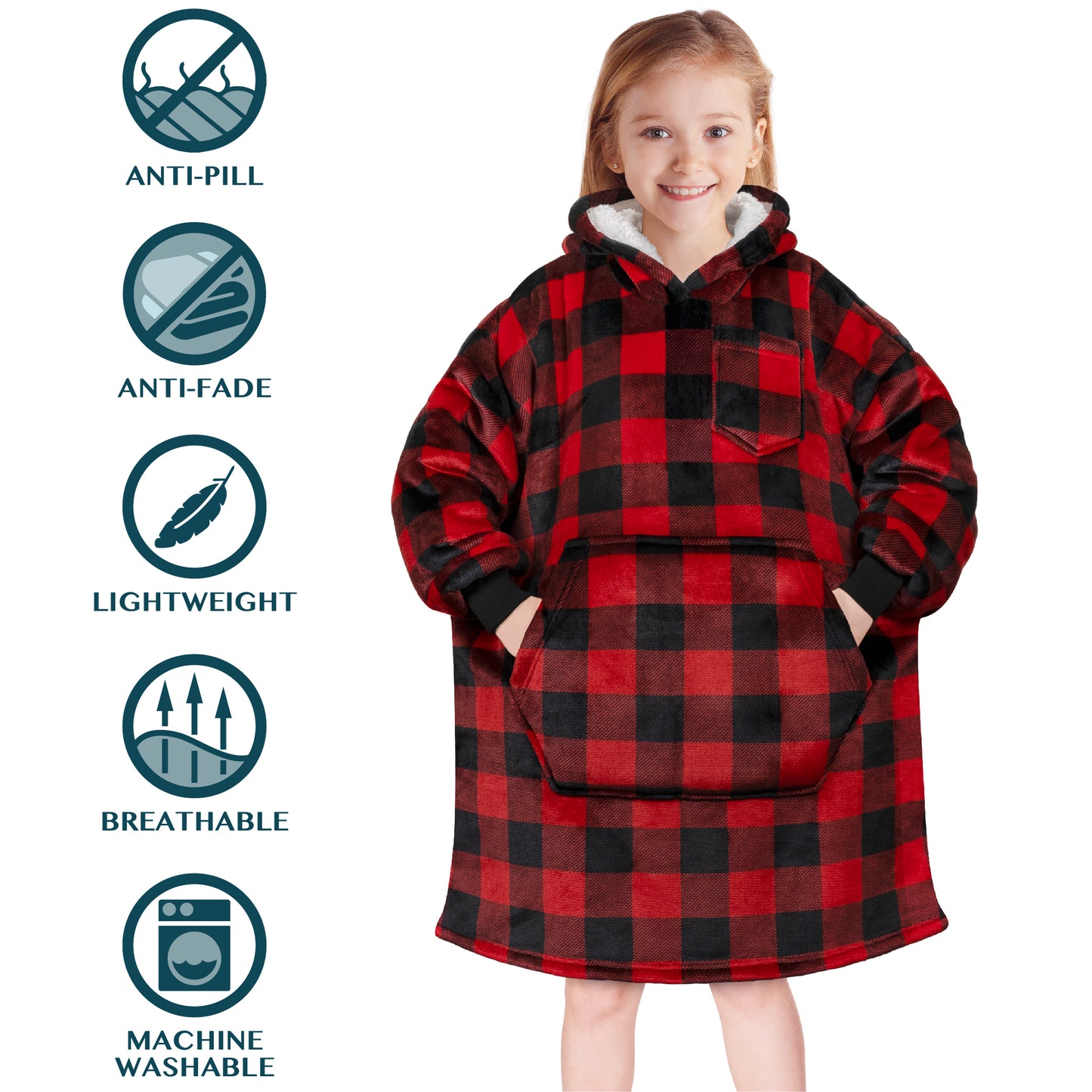 Kid's Chest Pocket Sherpa Hoodie Blanket - Kangaroo Pocket