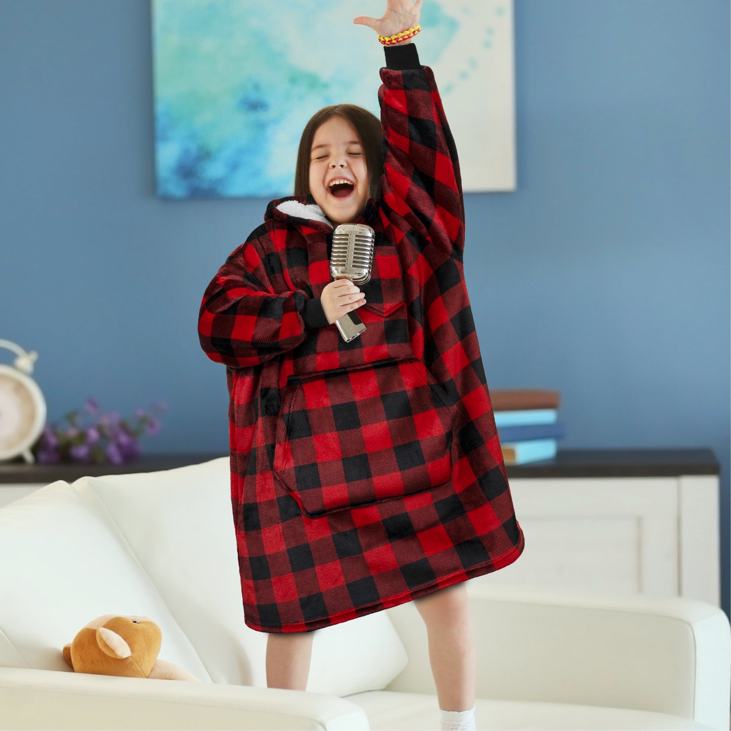 Kid's Chest Pocket Sherpa Hoodie Blanket - Kangaroo Pocket
