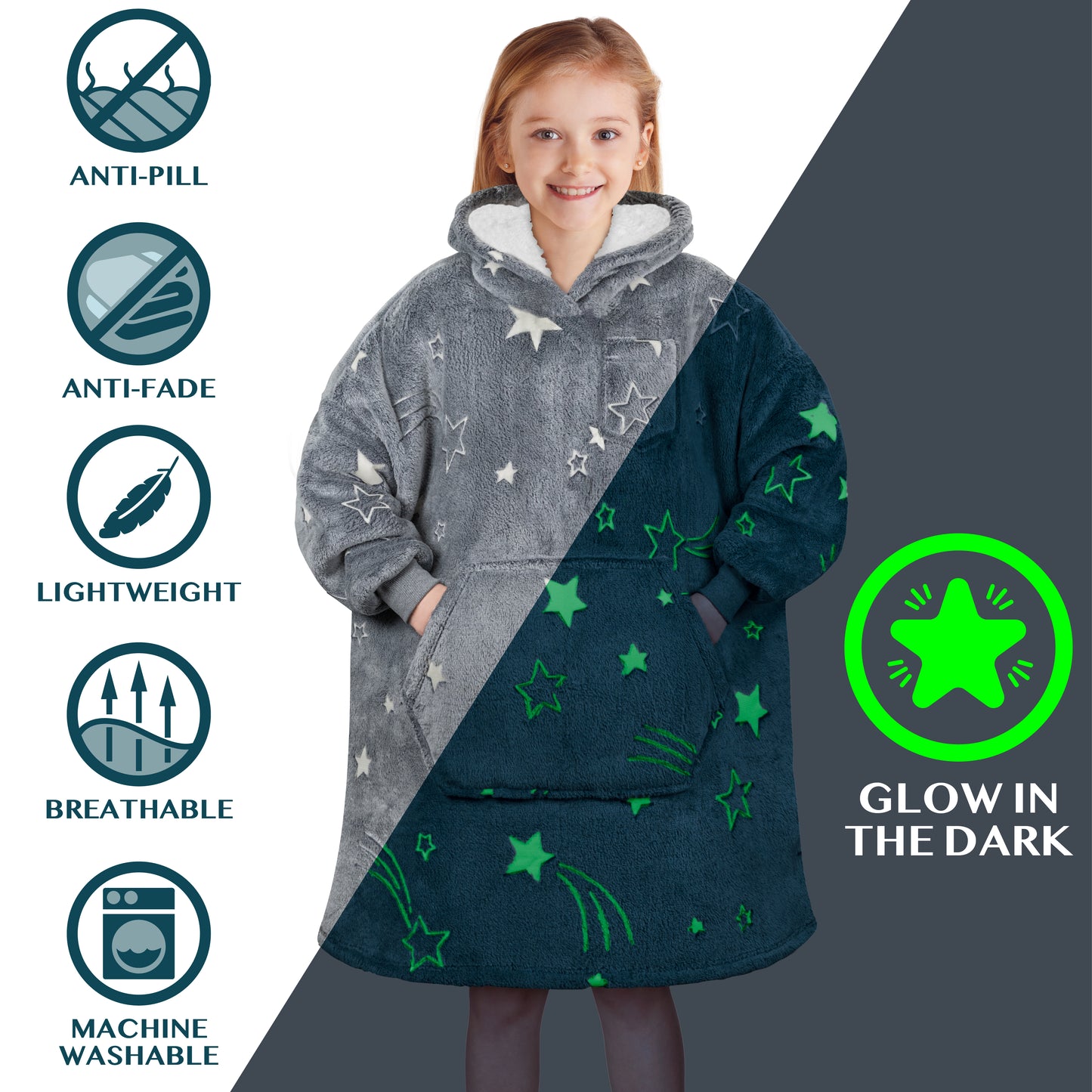 Kid's Chest Pocket Sherpa Hoodie Blanket - Kangaroo Pocket