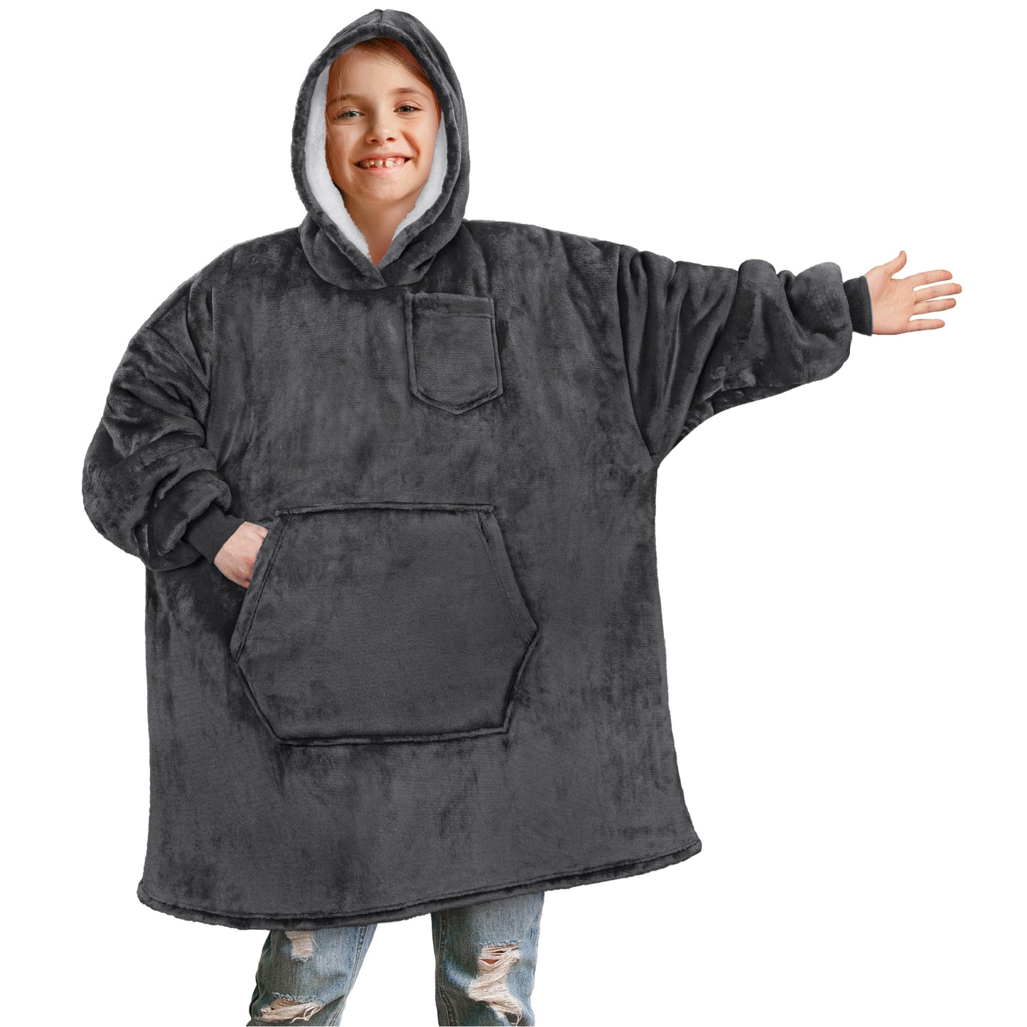 Kid's Chest Pocket Sherpa Hoodie Blanket - Kangaroo Pocket