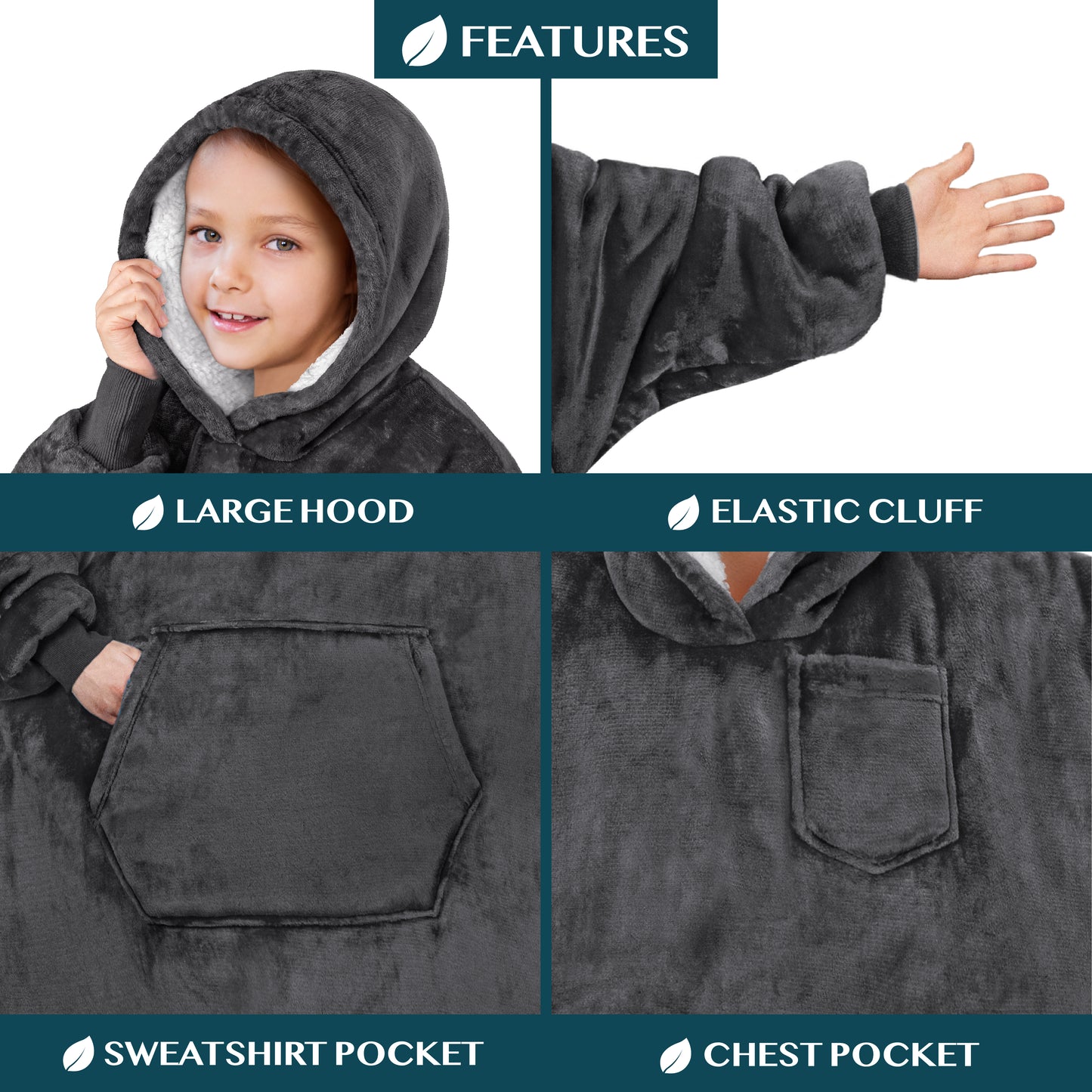 Kid's Chest Pocket Sherpa Hoodie Blanket - Kangaroo Pocket