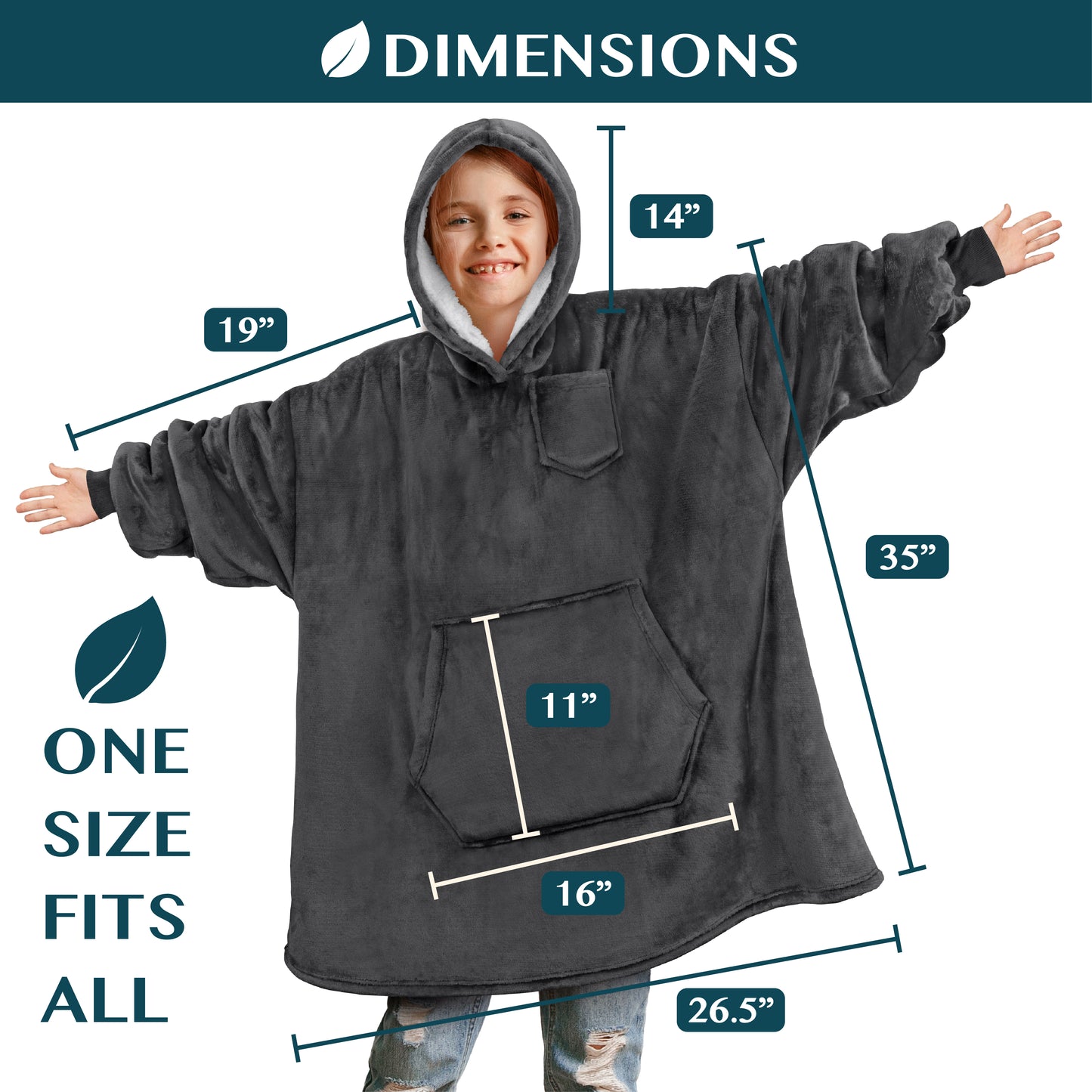 Kid's Chest Pocket Sherpa Hoodie Blanket - Kangaroo Pocket