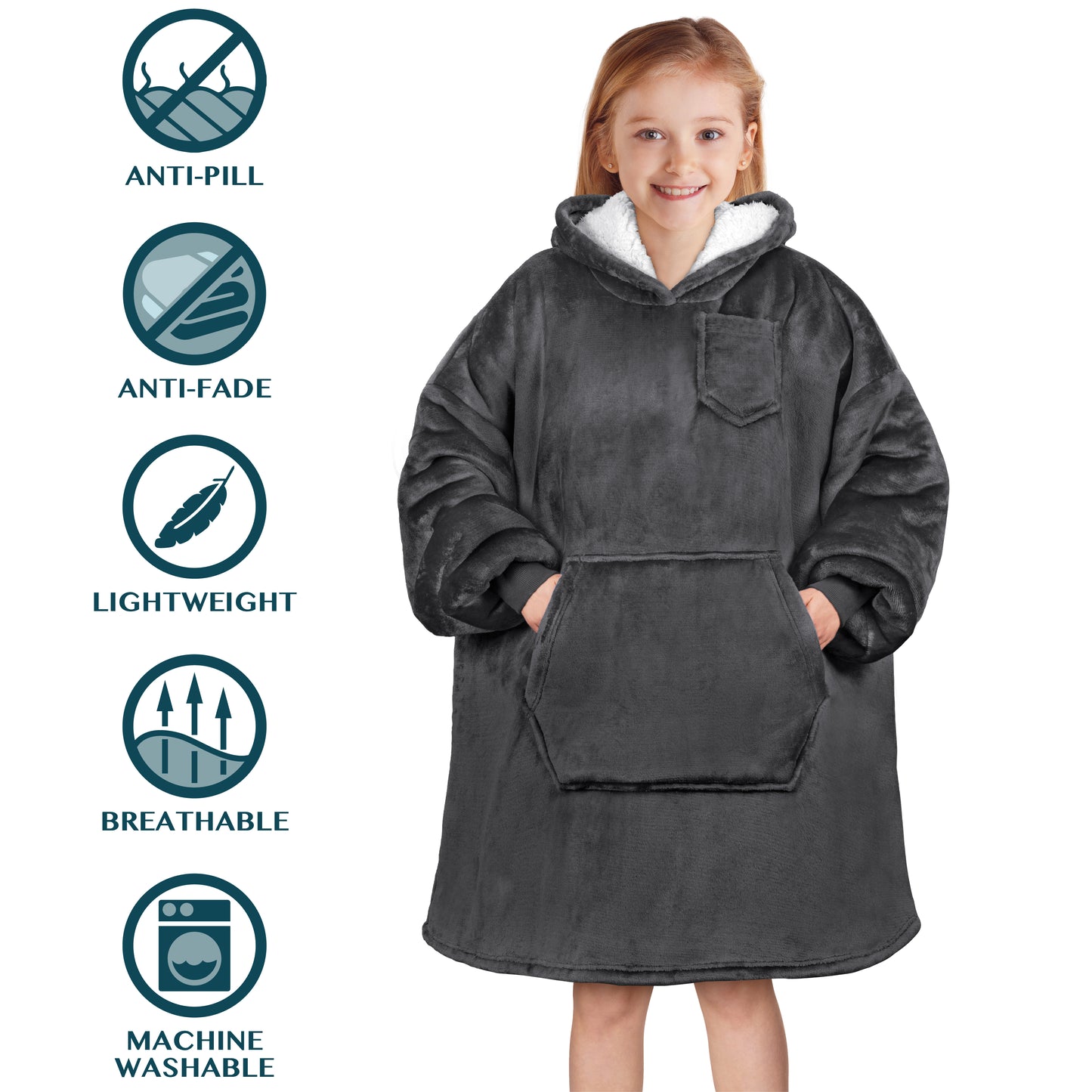 Kid's Chest Pocket Sherpa Hoodie Blanket - Kangaroo Pocket