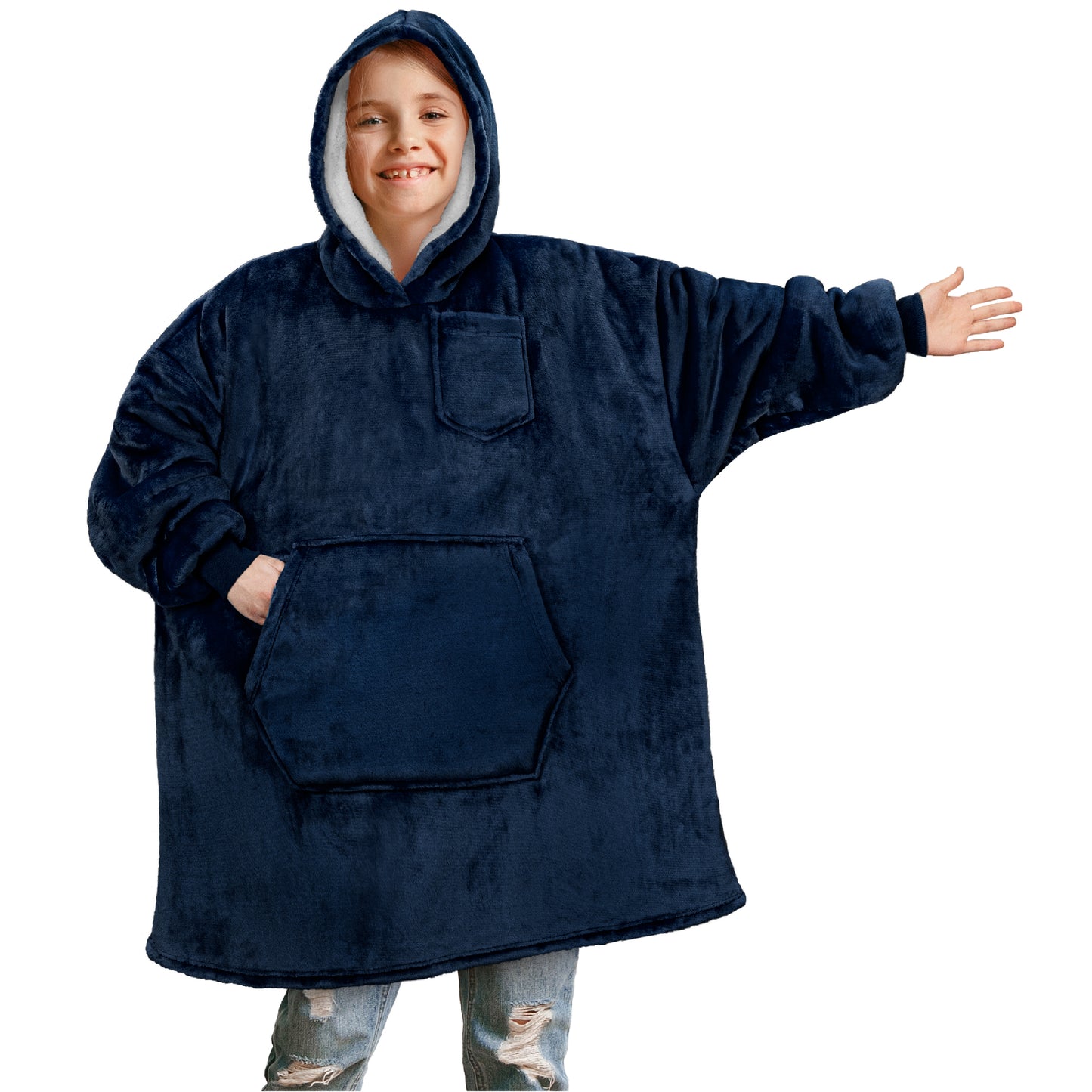 Kid's Chest Pocket Sherpa Hoodie Blanket - Kangaroo Pocket