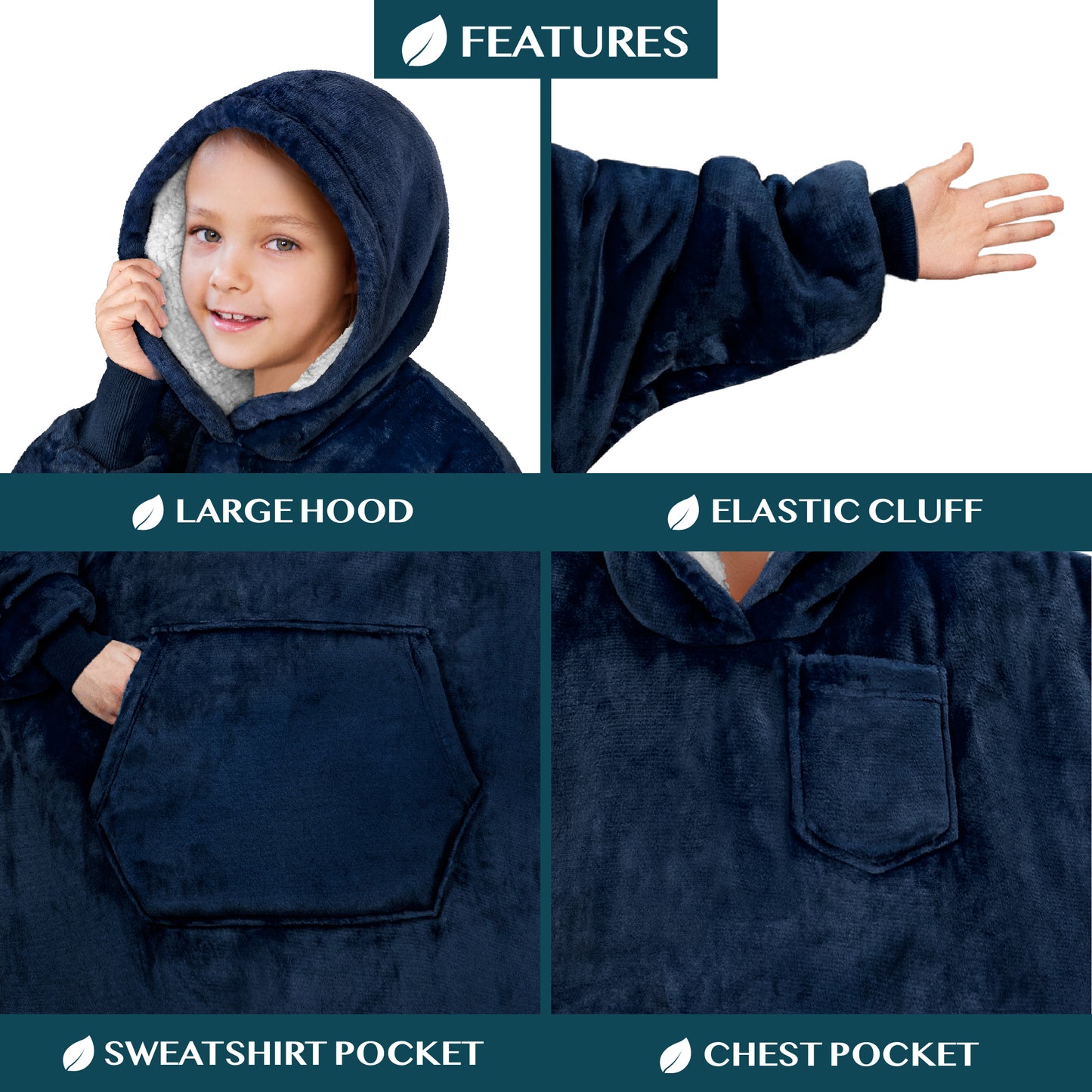 Kid's Chest Pocket Sherpa Hoodie Blanket - Kangaroo Pocket