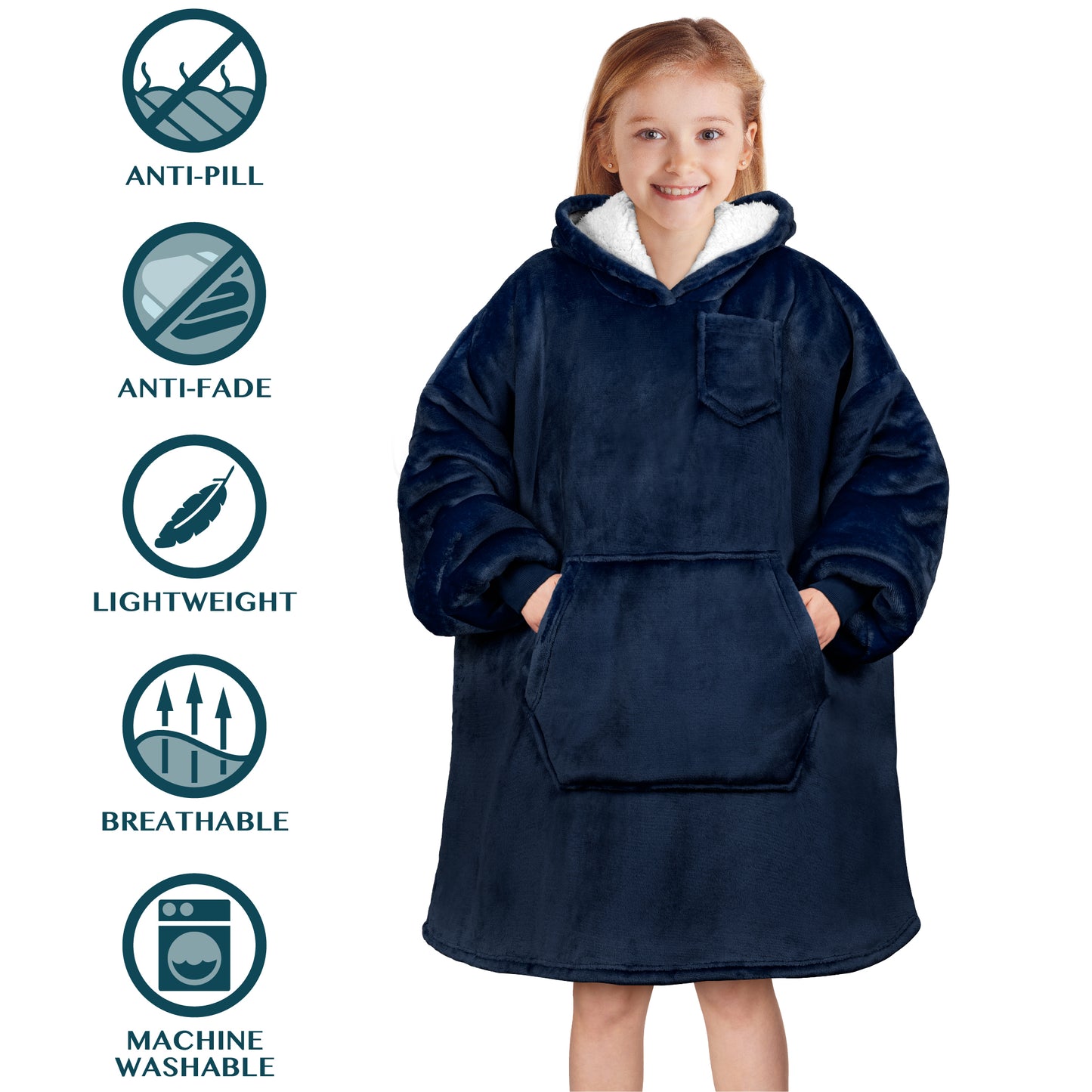 Kid's Chest Pocket Sherpa Hoodie Blanket - Kangaroo Pocket