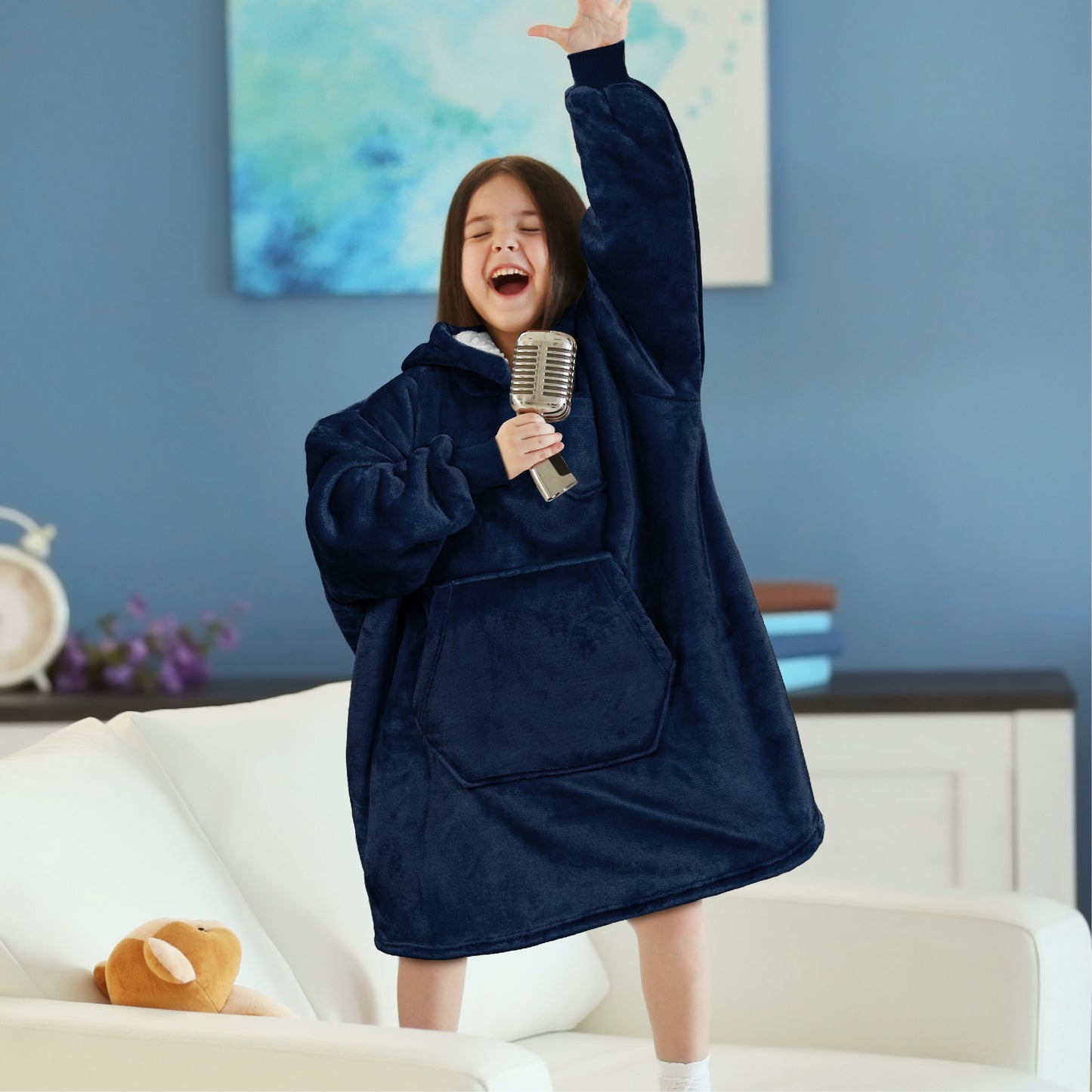 Kid's Chest Pocket Sherpa Hoodie Blanket - Kangaroo Pocket