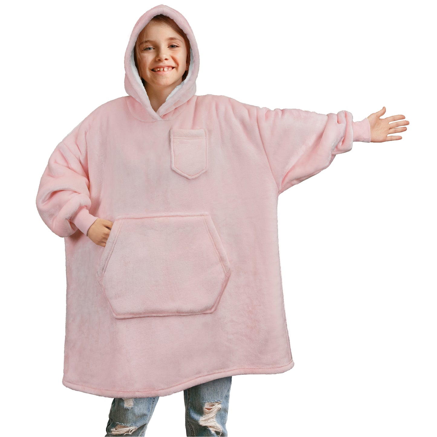 Kid's Chest Pocket Sherpa Hoodie Blanket - Kangaroo Pocket
