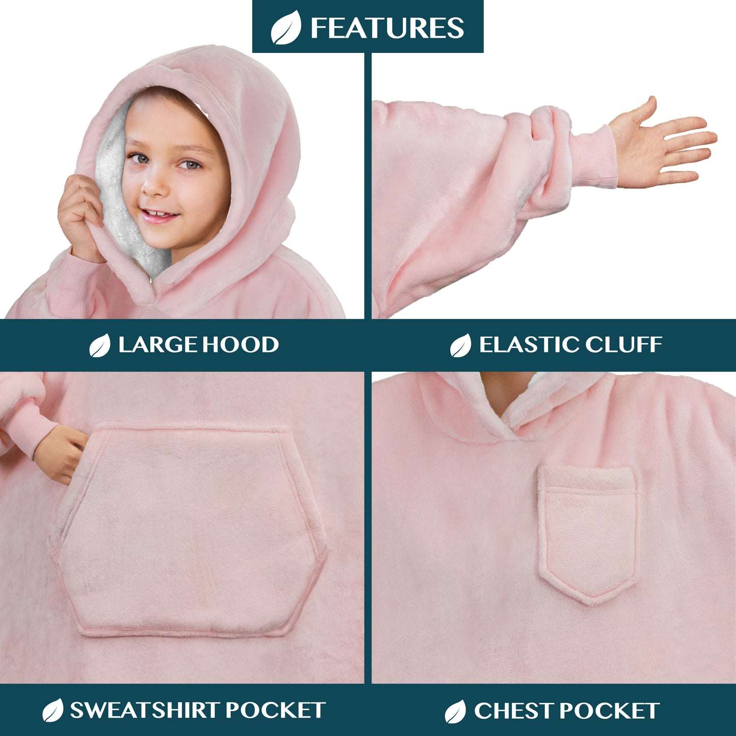 Kid's Chest Pocket Sherpa Hoodie Blanket - Kangaroo Pocket