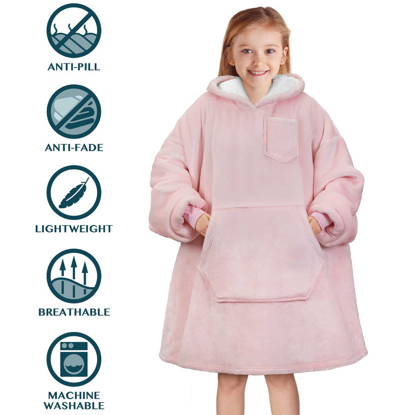 Kid's Chest Pocket Sherpa Hoodie Blanket - Kangaroo Pocket