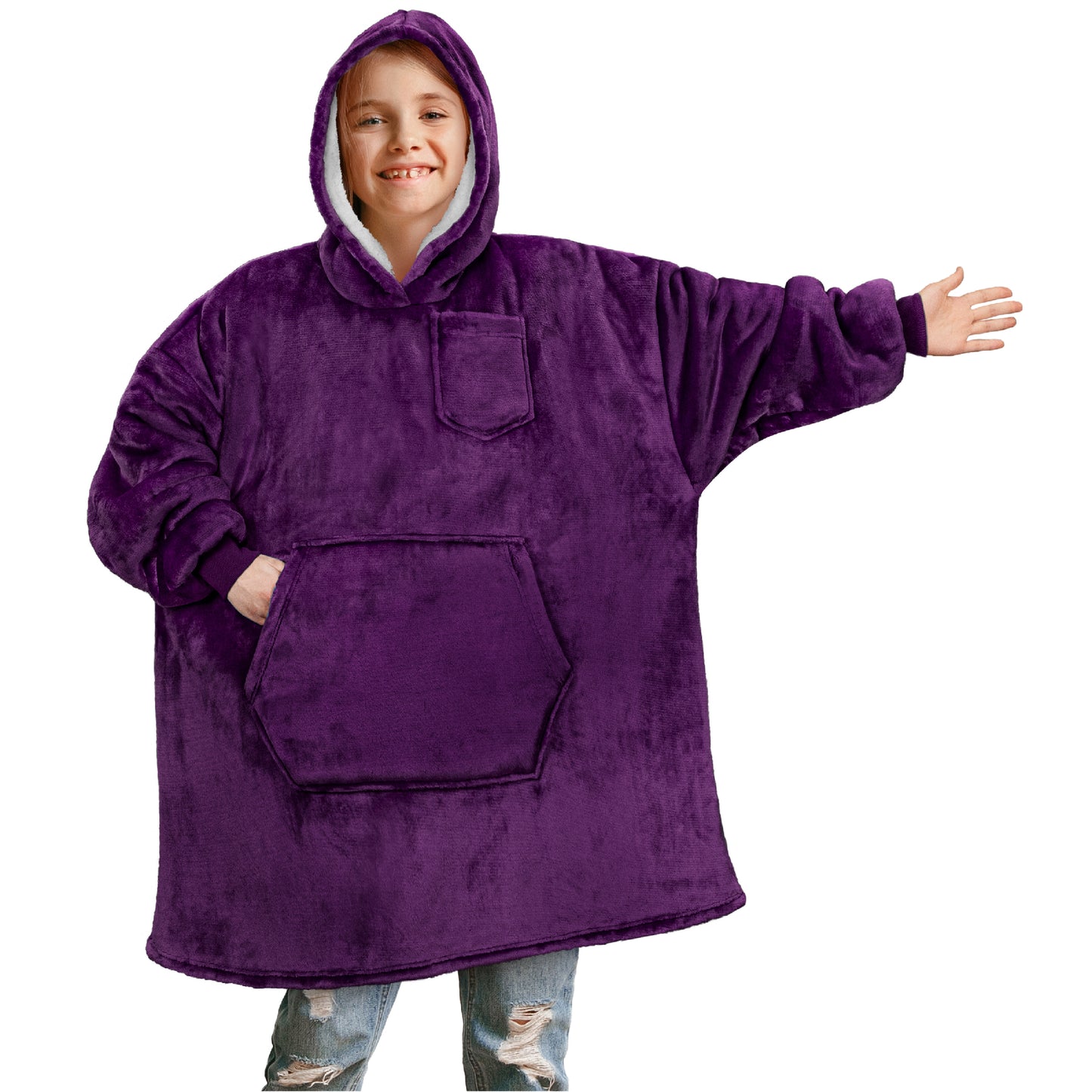 Kid's Chest Pocket Sherpa Hoodie Blanket - Kangaroo Pocket