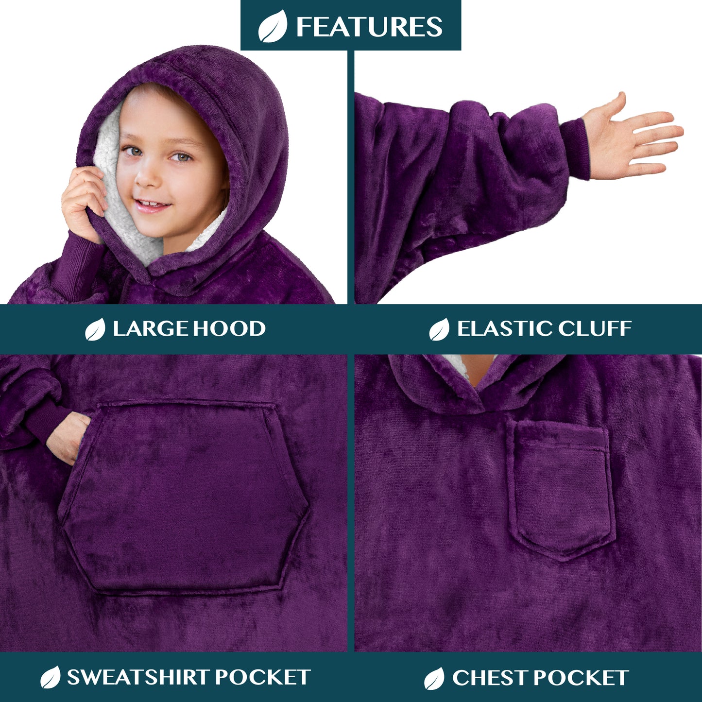 Kid's Chest Pocket Sherpa Hoodie Blanket - Kangaroo Pocket