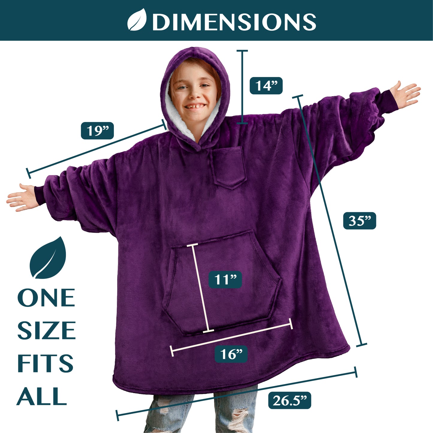 Kid's Chest Pocket Sherpa Hoodie Blanket - Kangaroo Pocket