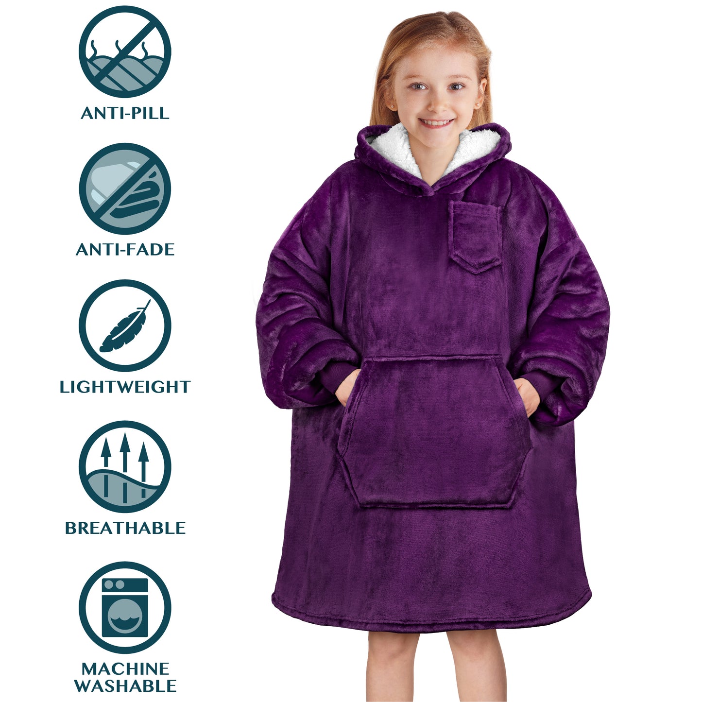 Kid's Chest Pocket Sherpa Hoodie Blanket - Kangaroo Pocket