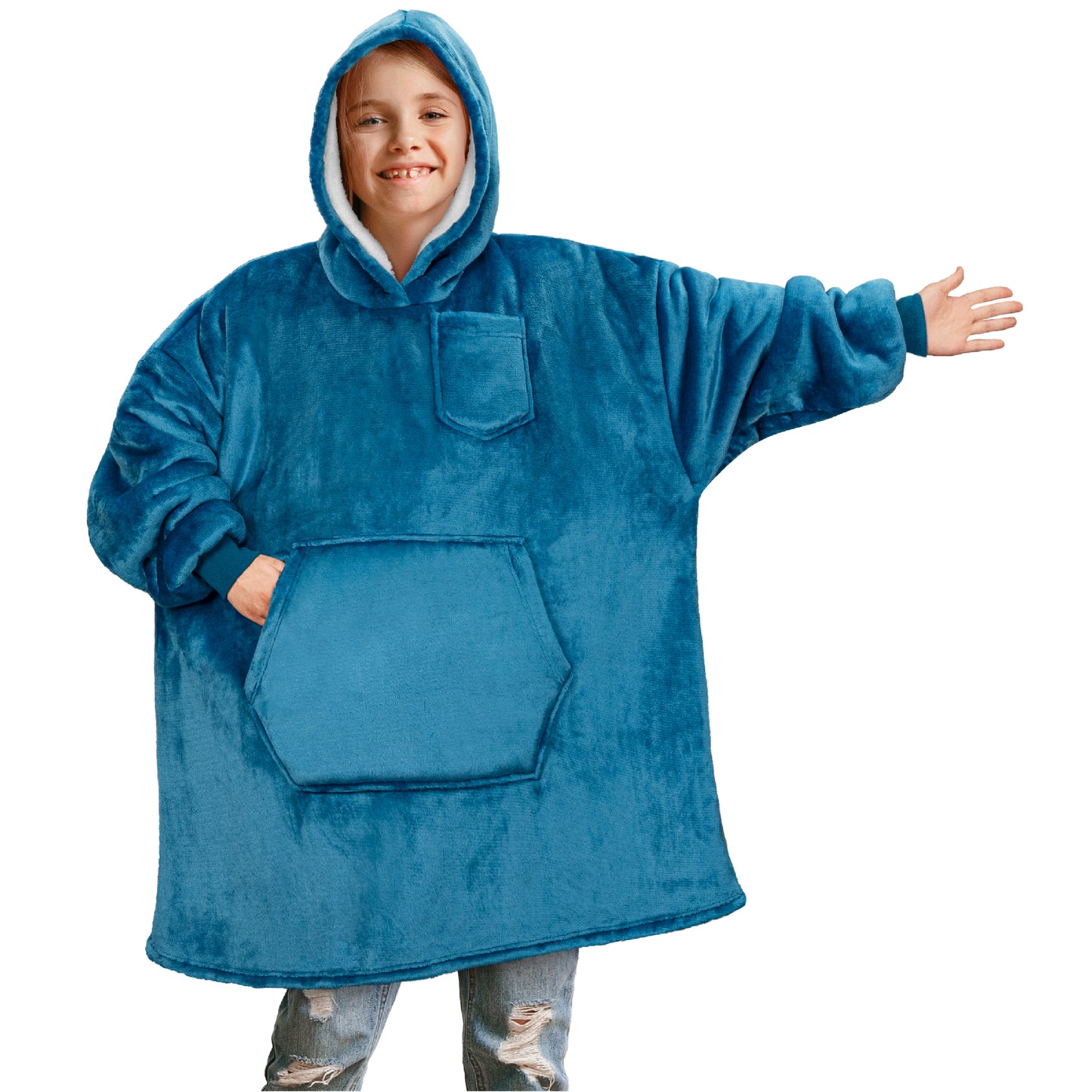 Kid's Chest Pocket Sherpa Hoodie Blanket - Kangaroo Pocket