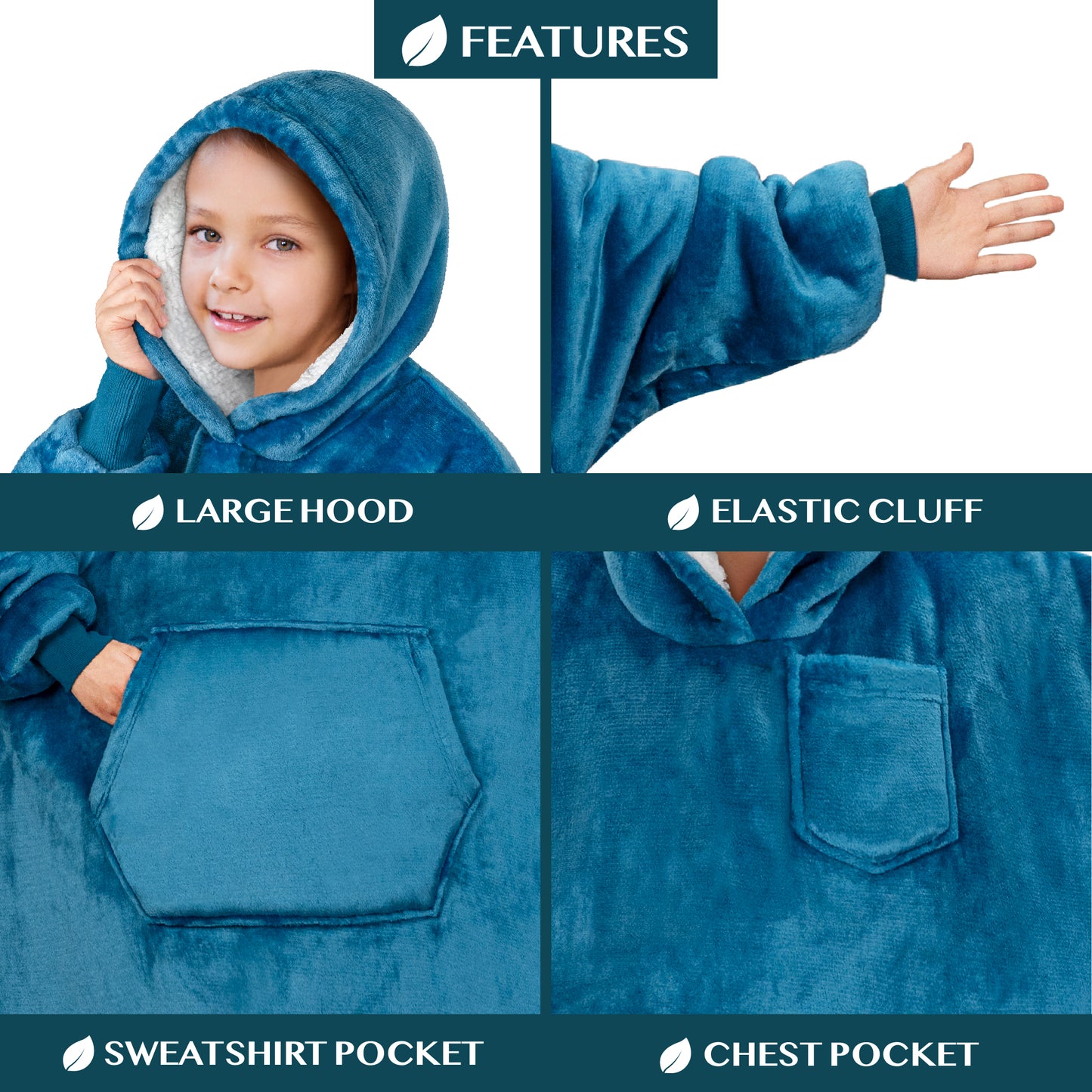 Kid's Chest Pocket Sherpa Hoodie Blanket - Kangaroo Pocket