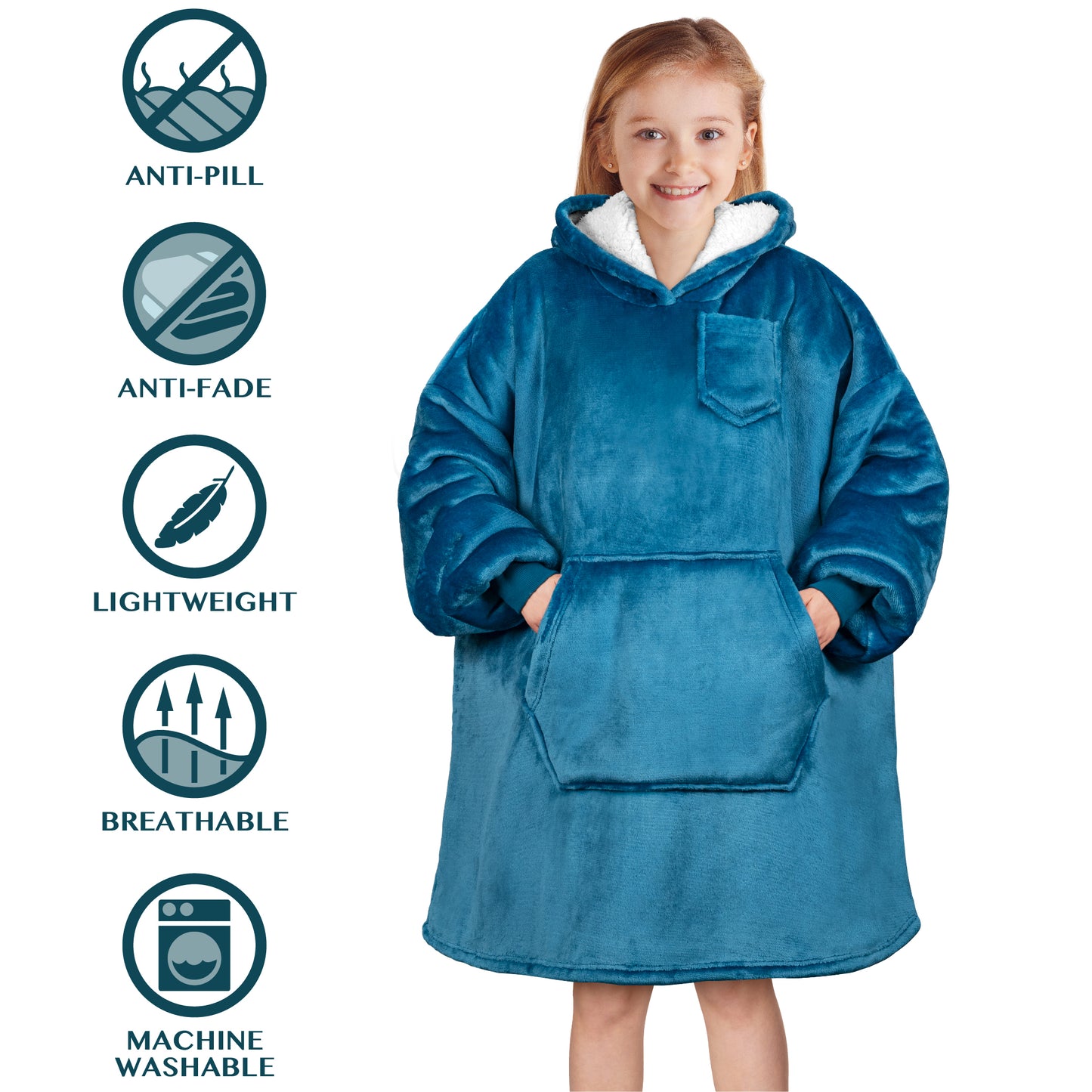 Kid's Chest Pocket Sherpa Hoodie Blanket - Kangaroo Pocket