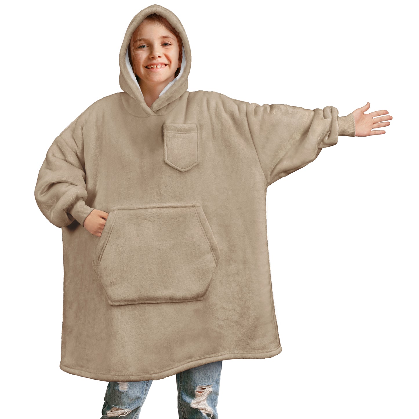 Kid's Chest Pocket Sherpa Hoodie Blanket - Kangaroo Pocket