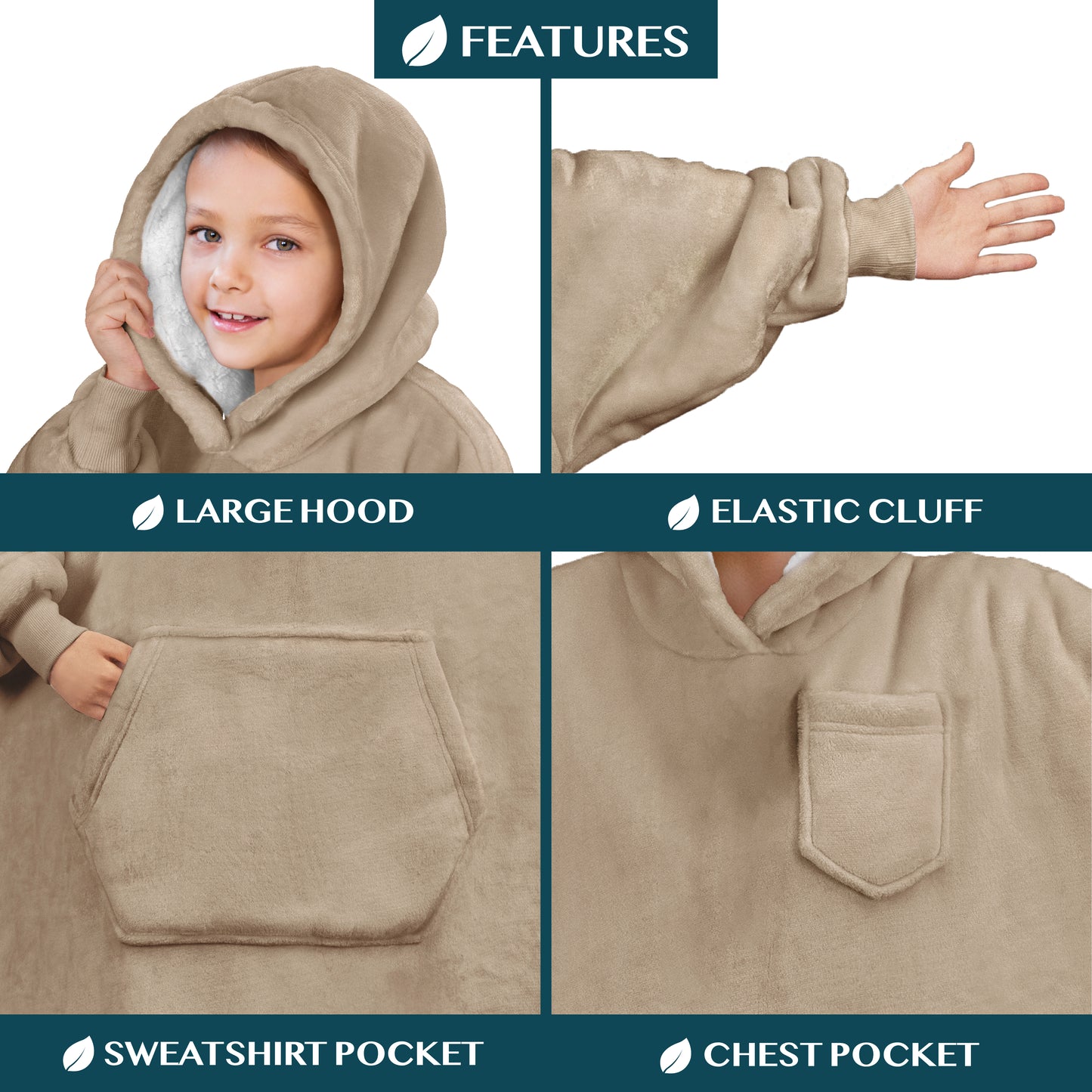 Kid's Chest Pocket Sherpa Hoodie Blanket - Kangaroo Pocket