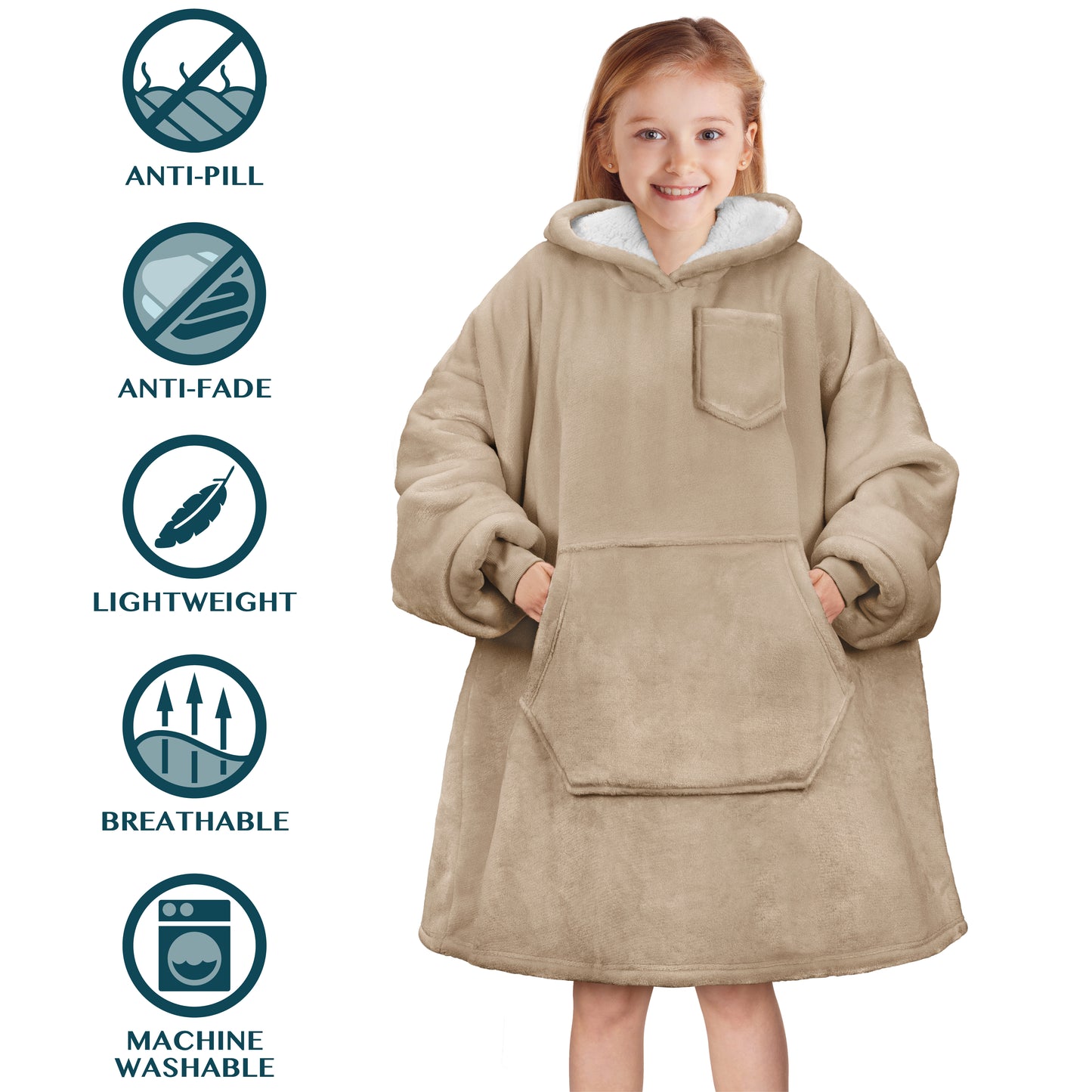Kid's Chest Pocket Sherpa Hoodie Blanket - Kangaroo Pocket