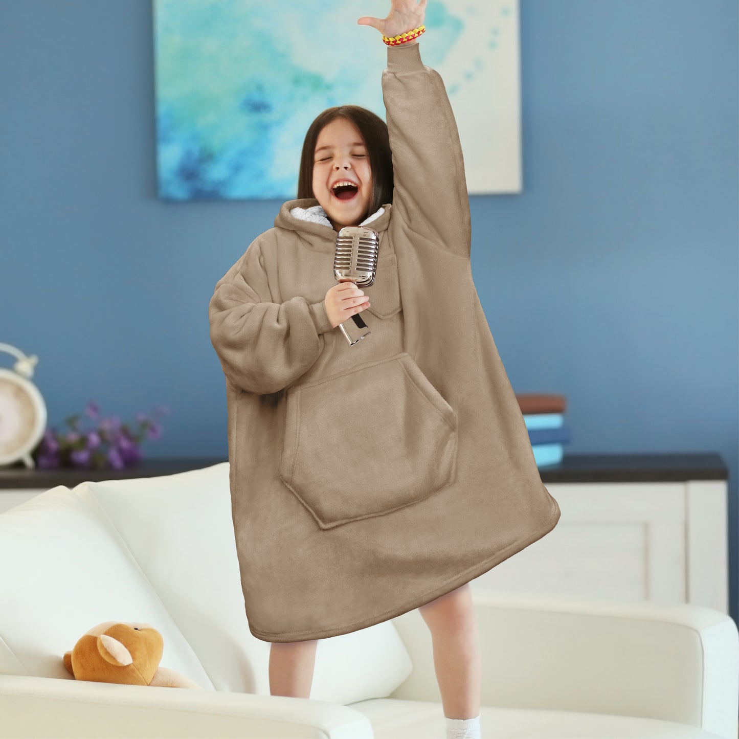 Kid's Chest Pocket Sherpa Hoodie Blanket - Kangaroo Pocket