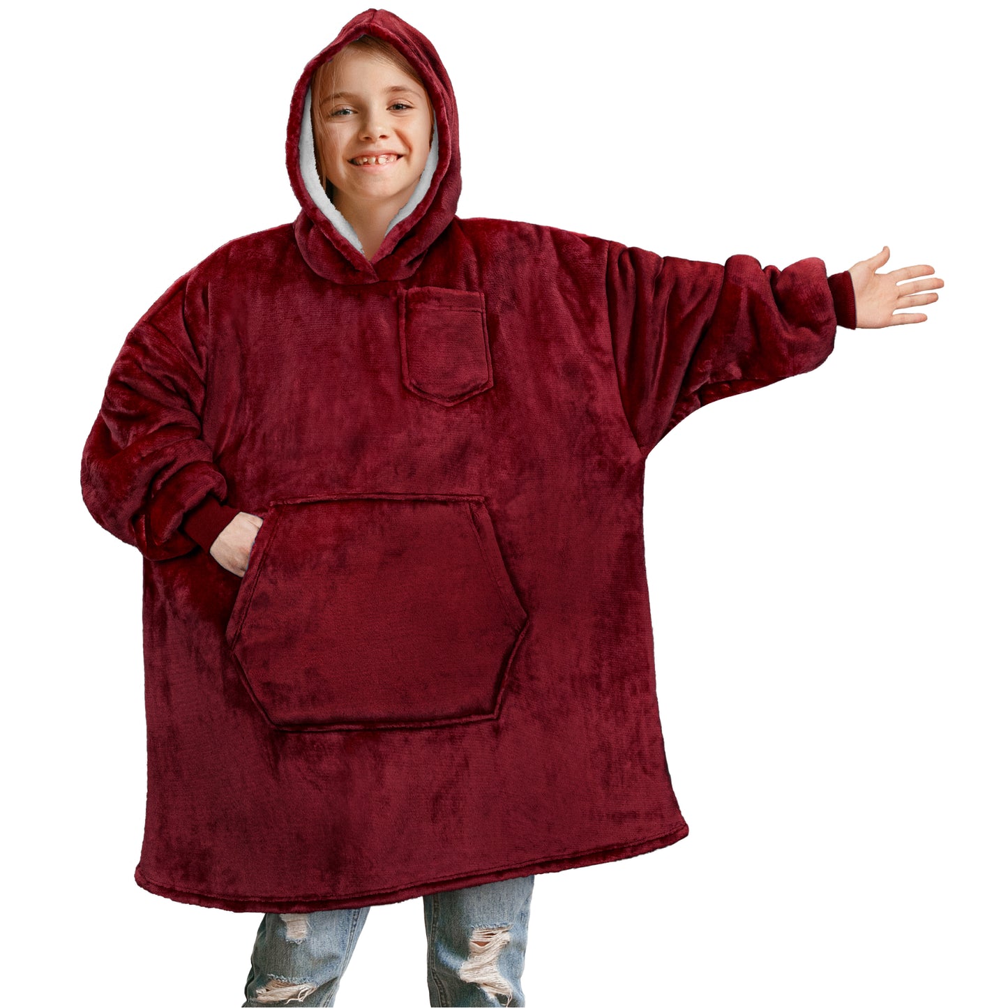 Kid's Chest Pocket Sherpa Hoodie Blanket - Kangaroo Pocket