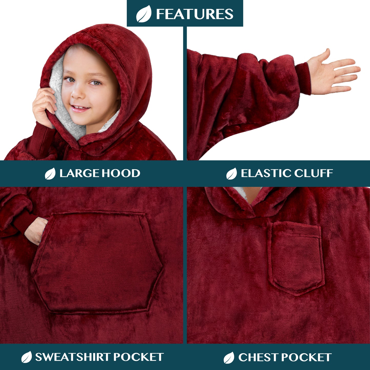 Kid's Chest Pocket Sherpa Hoodie Blanket - Kangaroo Pocket