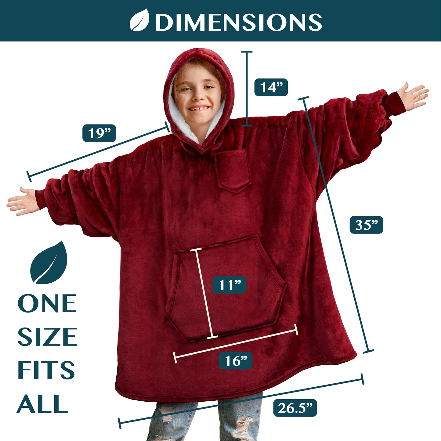 Kid's Chest Pocket Sherpa Hoodie Blanket - Kangaroo Pocket