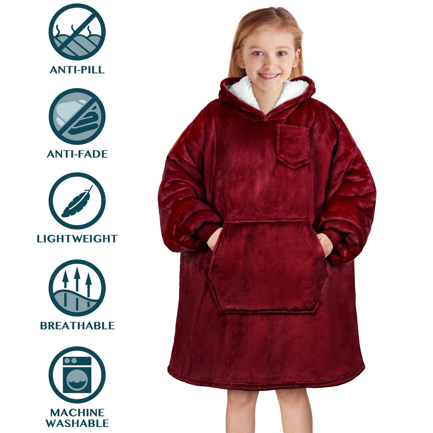 Kid's Chest Pocket Sherpa Hoodie Blanket - Kangaroo Pocket
