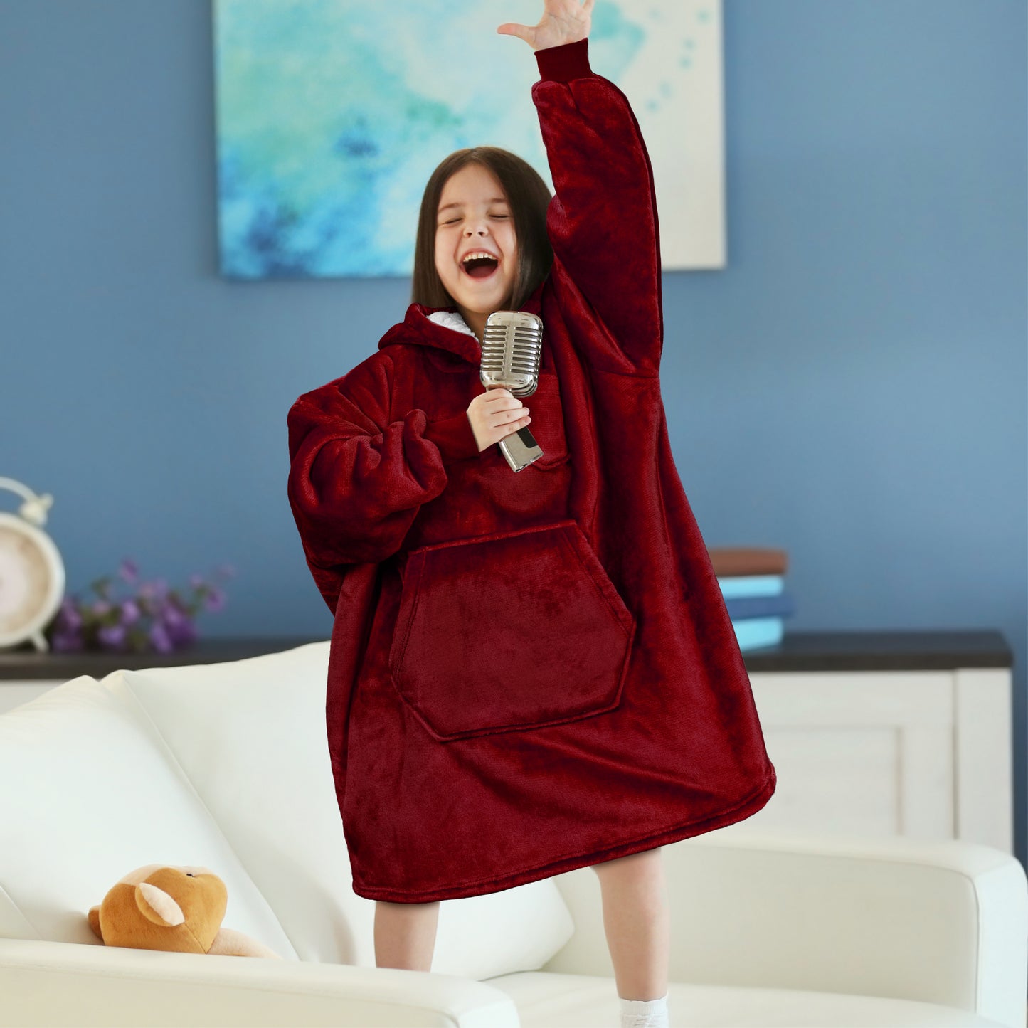 Kid's Chest Pocket Sherpa Hoodie Blanket - Kangaroo Pocket