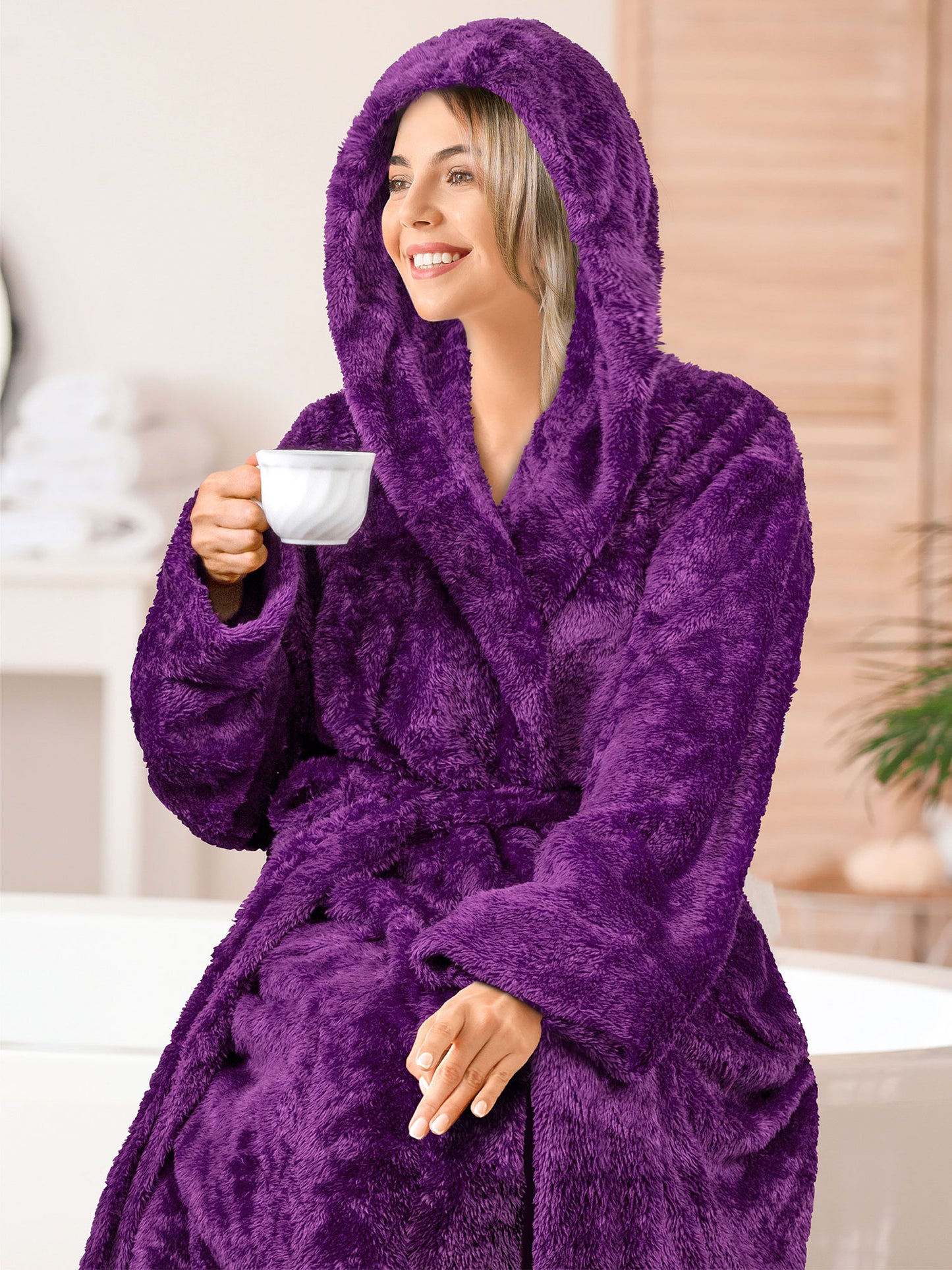 Women's Sherpa Fluffy Robe with Hood
