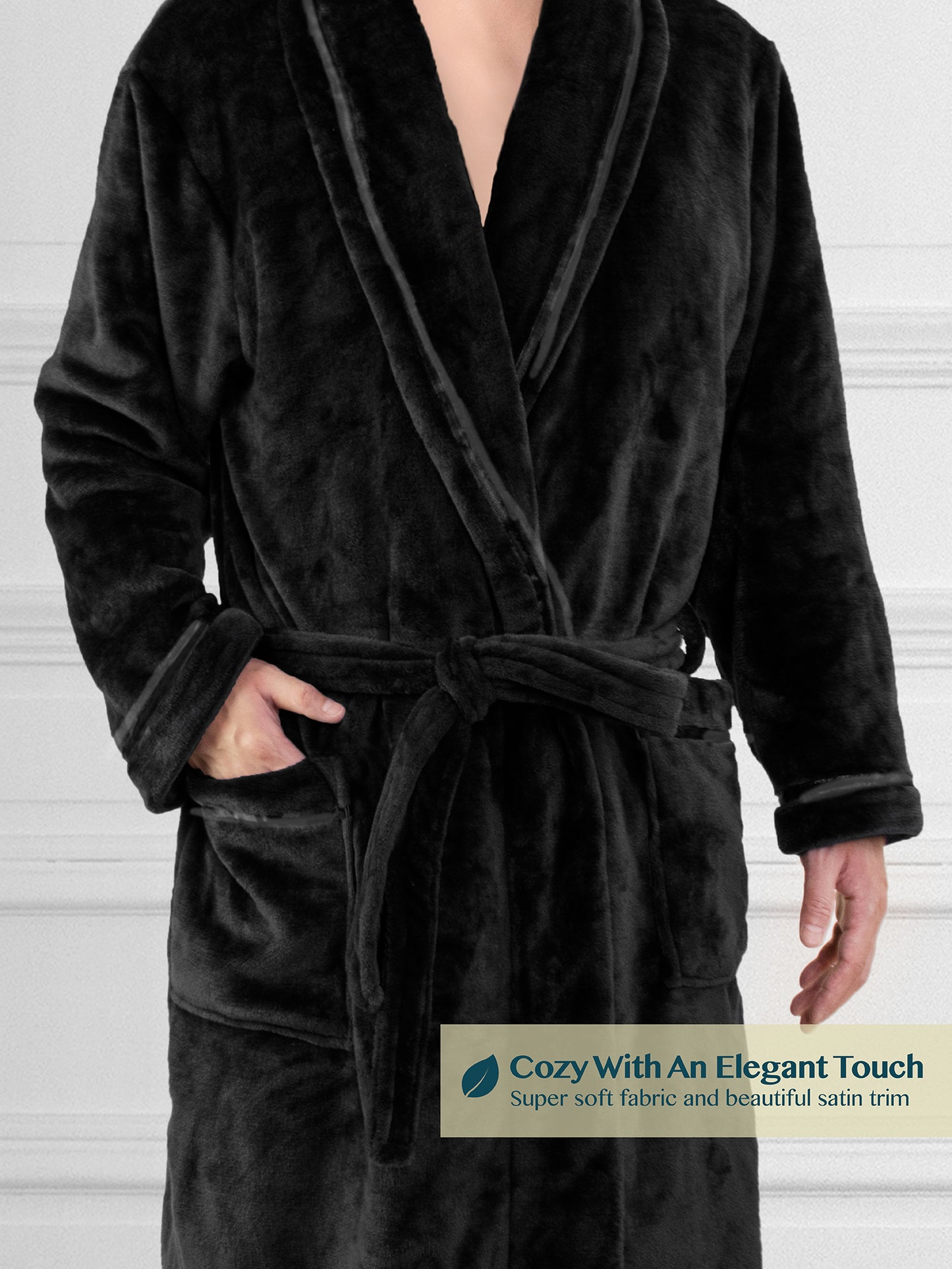 Men's Satin Trim Fleece Robe