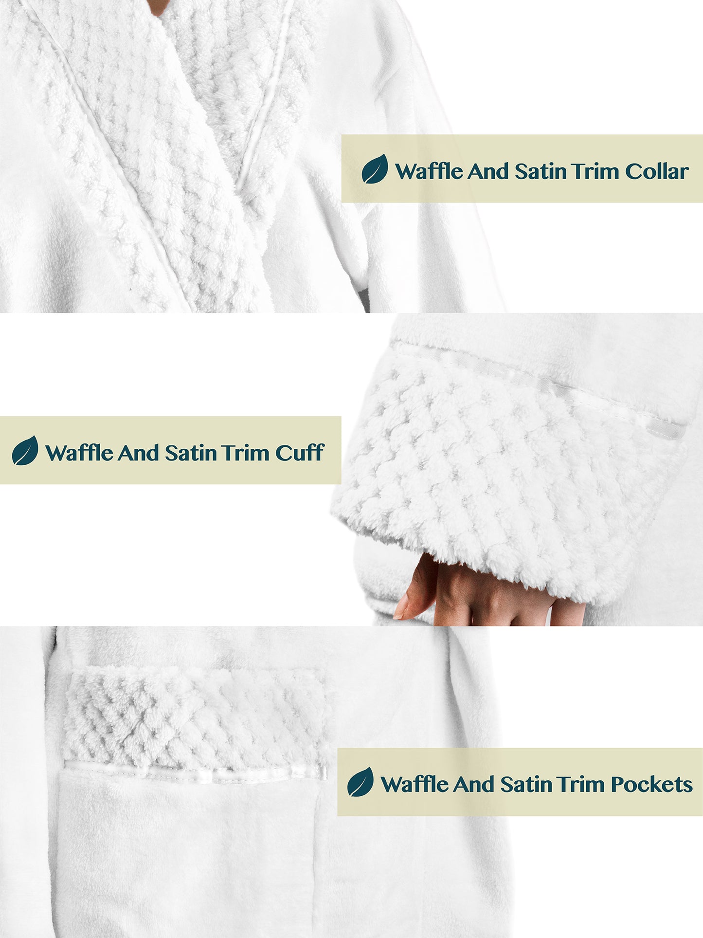 Women's Satin and Waffle Trim Fleece Robe