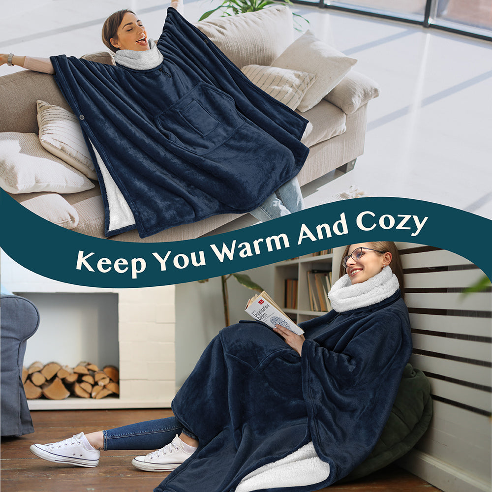 Neck Warmer Hooded Poncho Blanket