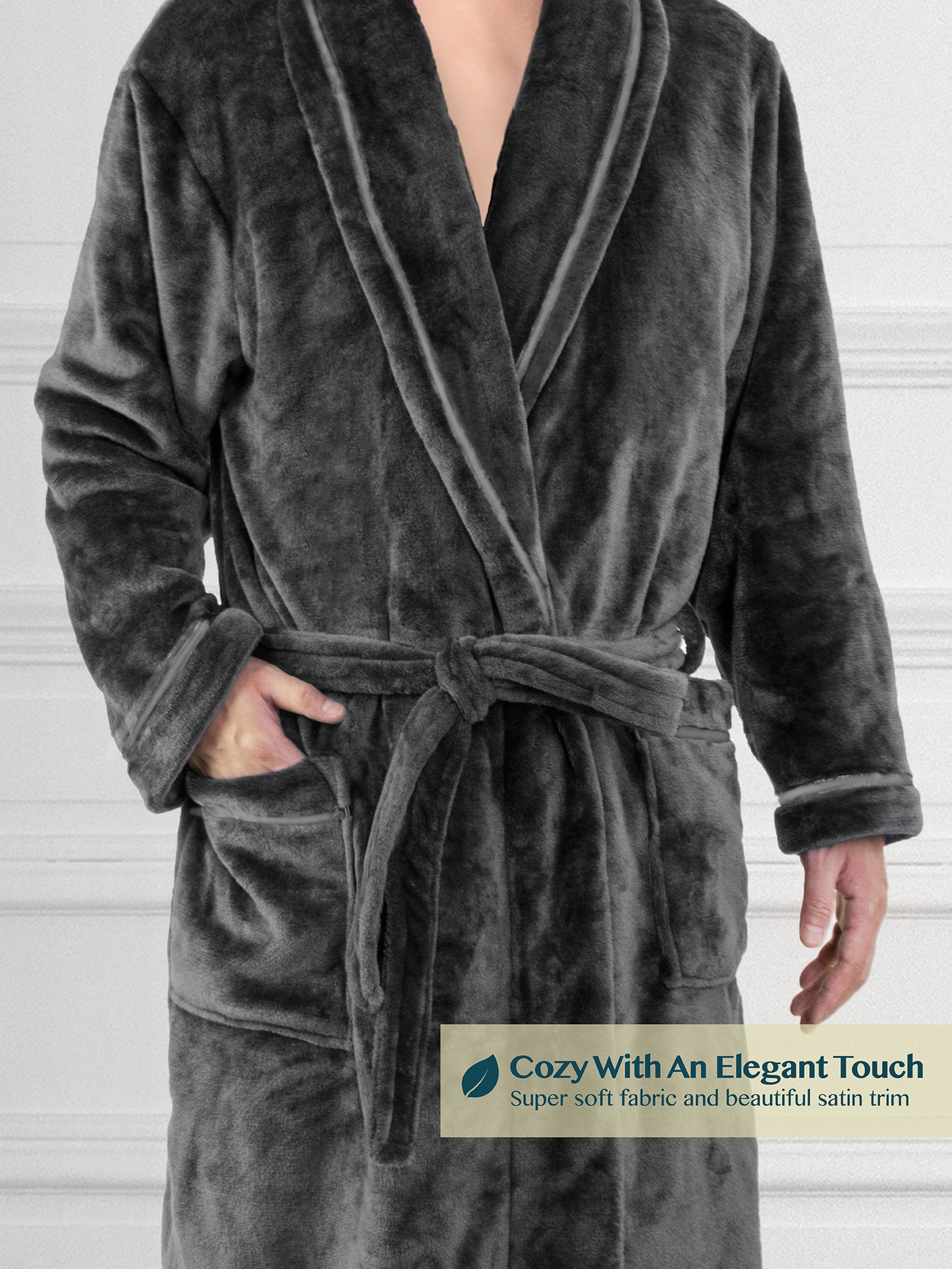 Men's Satin Trim Fleece Robe