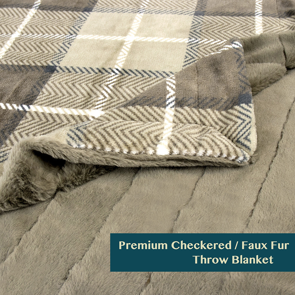 Plaid Fleece Faux Fur Throw Blanket