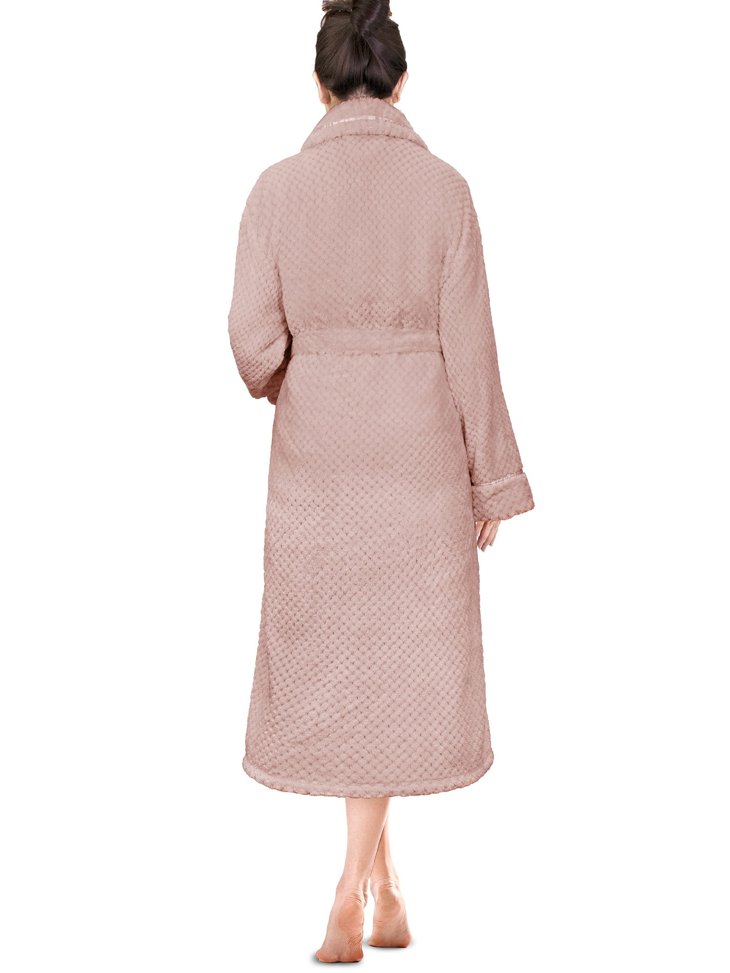 Women's Waffle Textured Satin Trim Fleece Robe