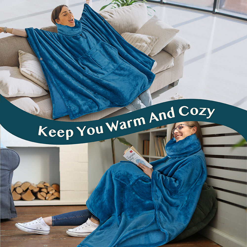 Neck Warmer Hooded Poncho Blanket