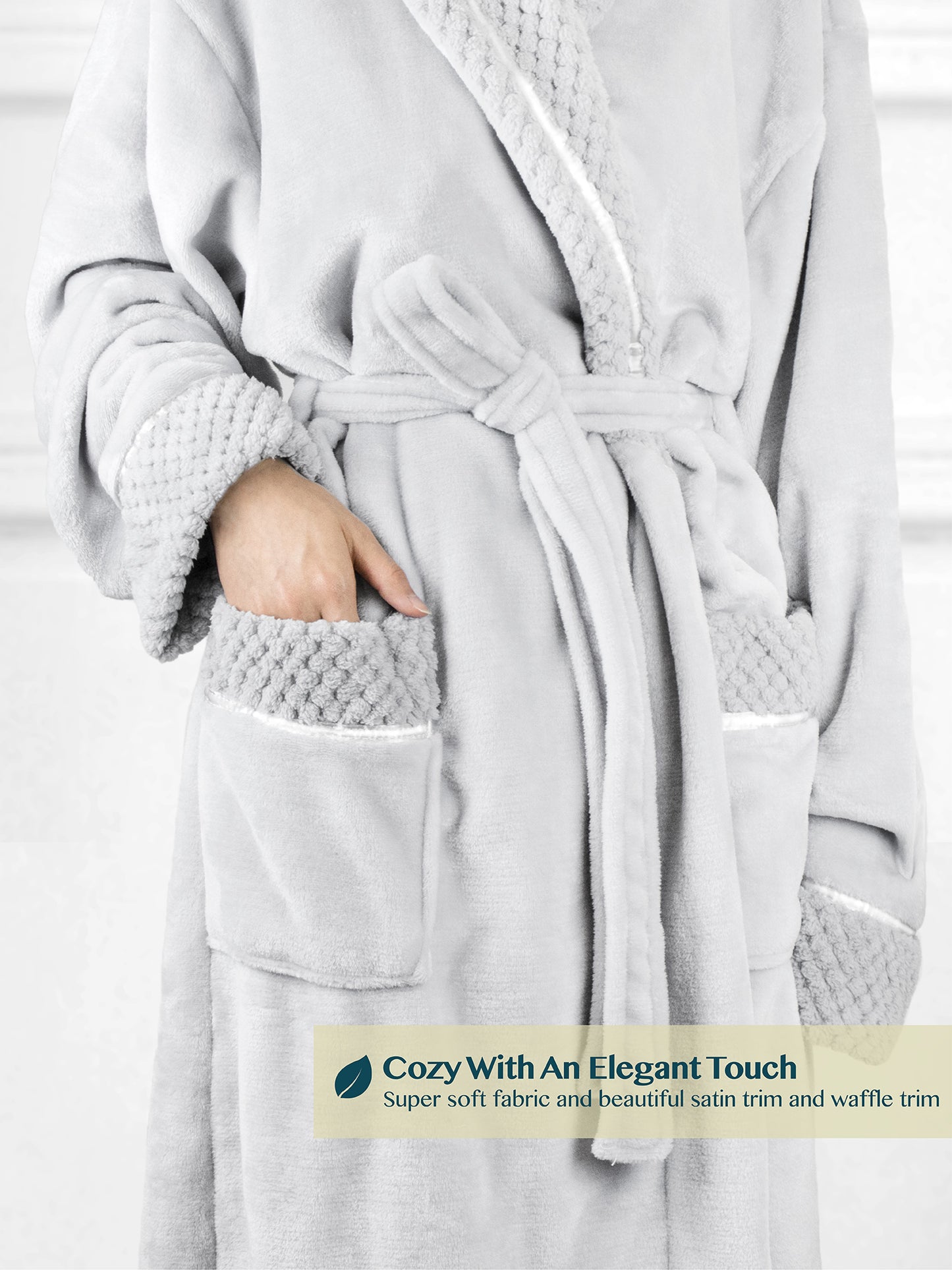 Women's Satin and Waffle Trim Fleece Robe