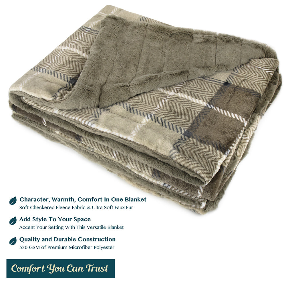 Plaid Fleece Faux Fur Throw Blanket
