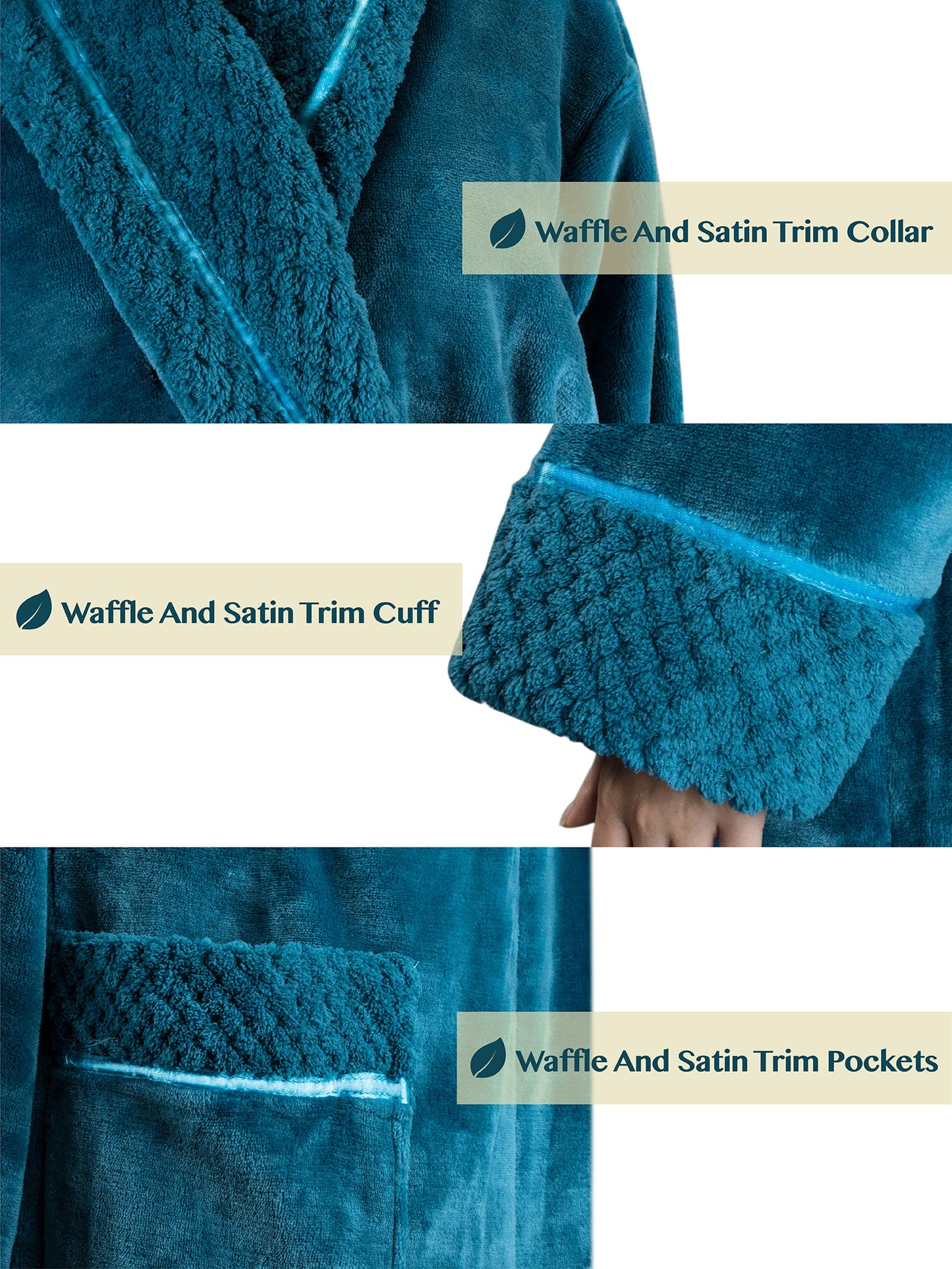 Women's Satin and Waffle Trim Fleece Robe