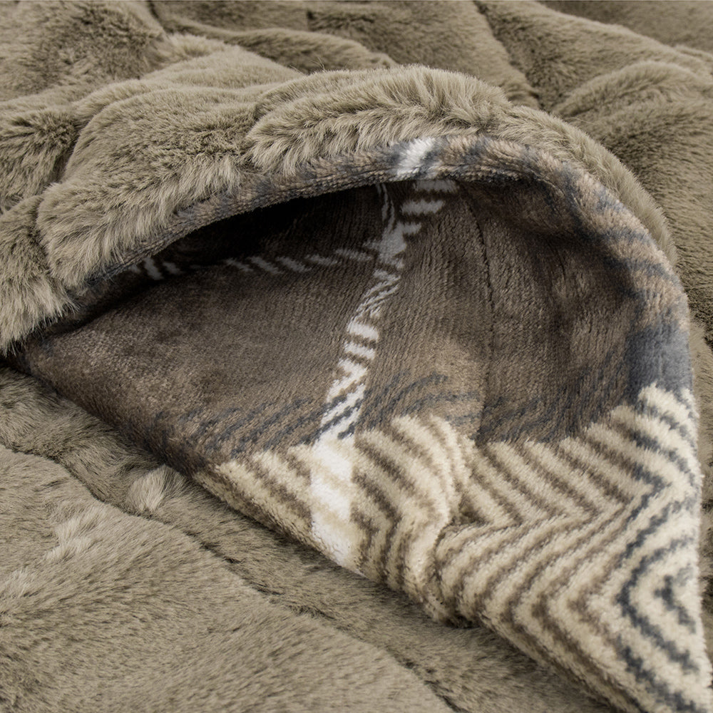 Plaid Fleece Faux Fur Throw Blanket