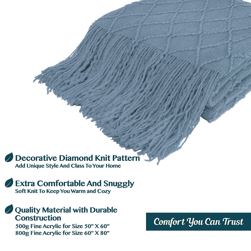 Diamond Knit Textured Fringe Throw Blanket